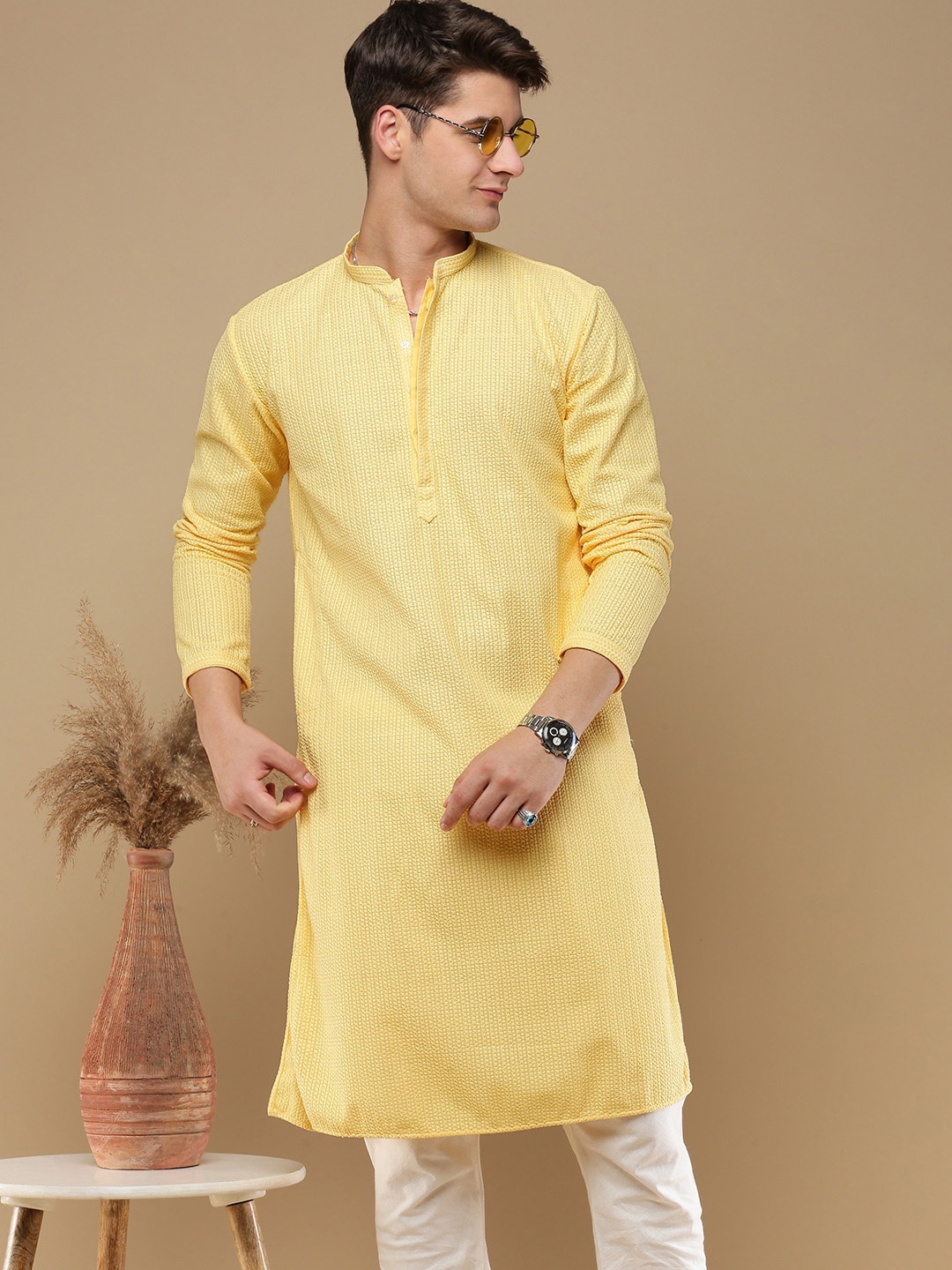 

Anouk Woven Design Chikankari Straight Kurta, Yellow