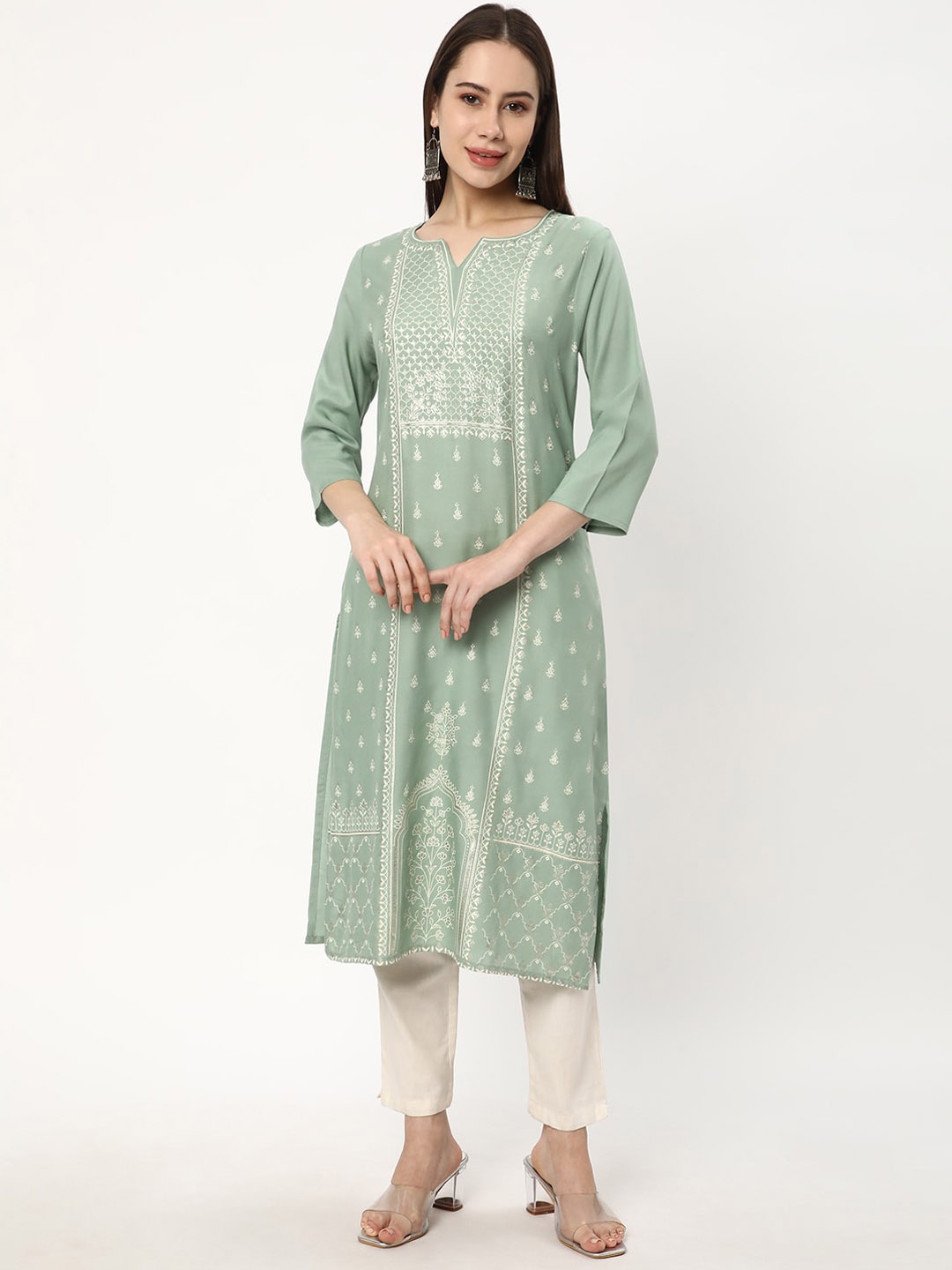 

R&B Ethnic Motifs Printed Pastel Kurta, Green