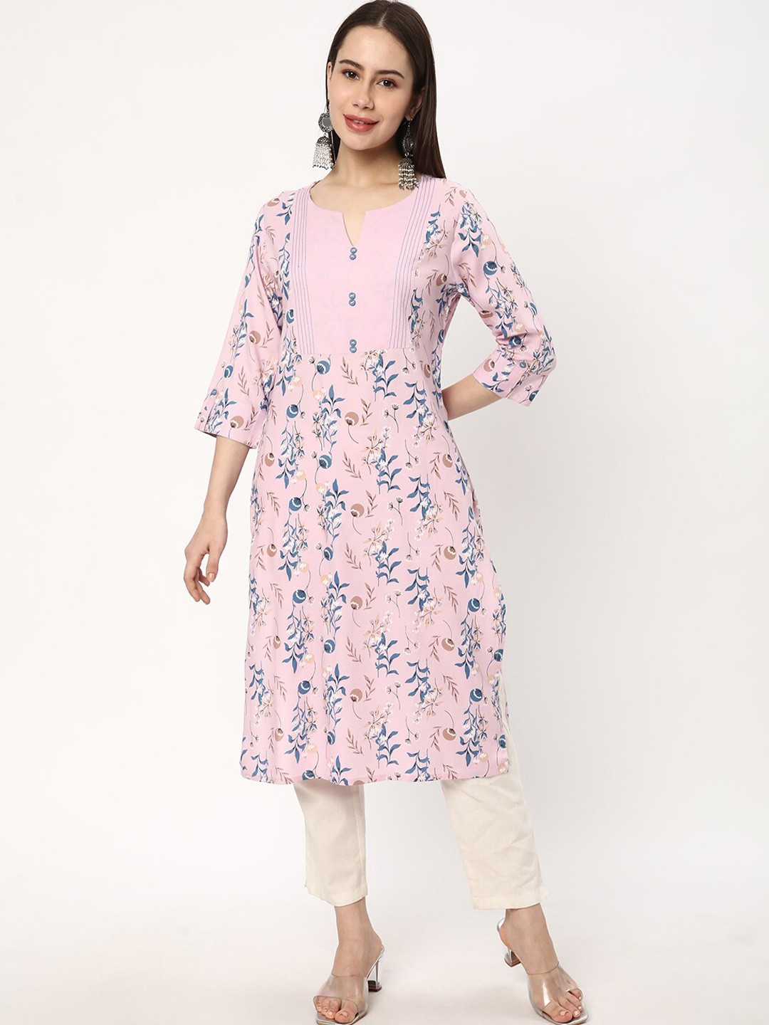 

R&B Floral Printed Straight Kurta, Pink