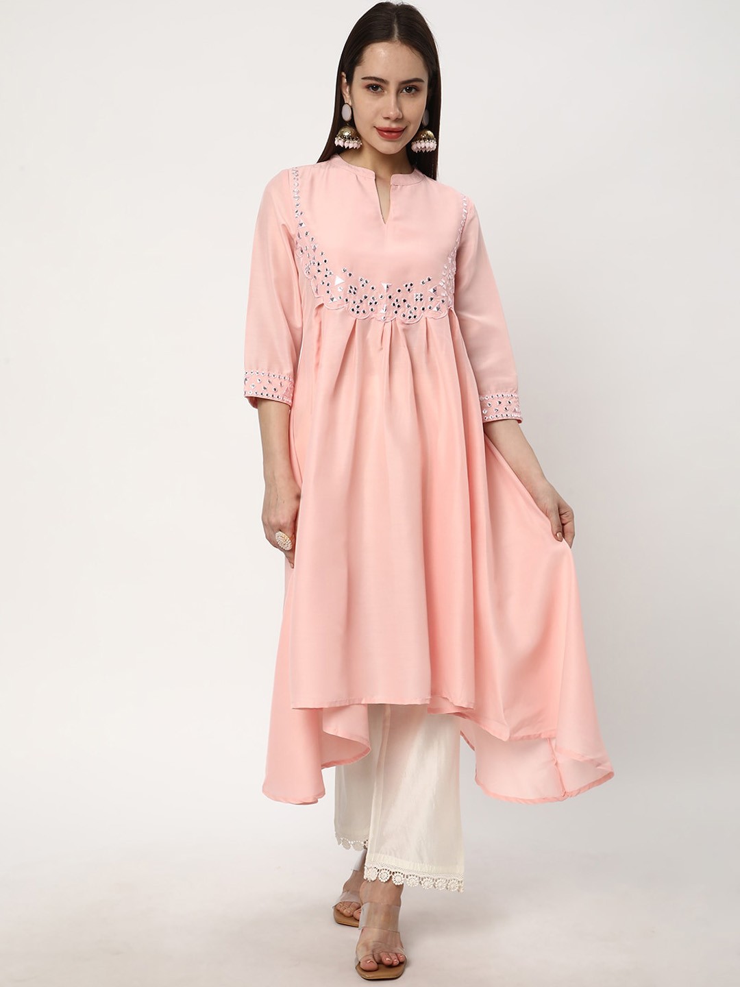 

R&B Mirror Work Anarkali Kurta, Pink