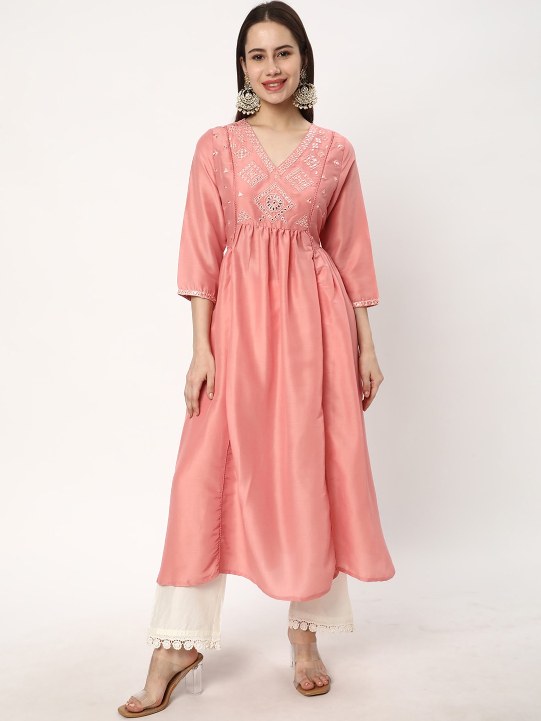 

R&B Mirror Work Anarkali Kurta, Pink