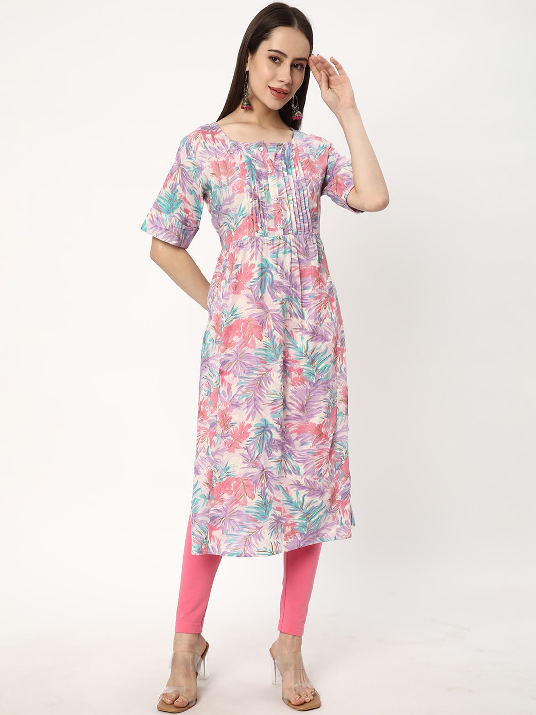 

R&B Floral Printed A-Line Kurta, Purple