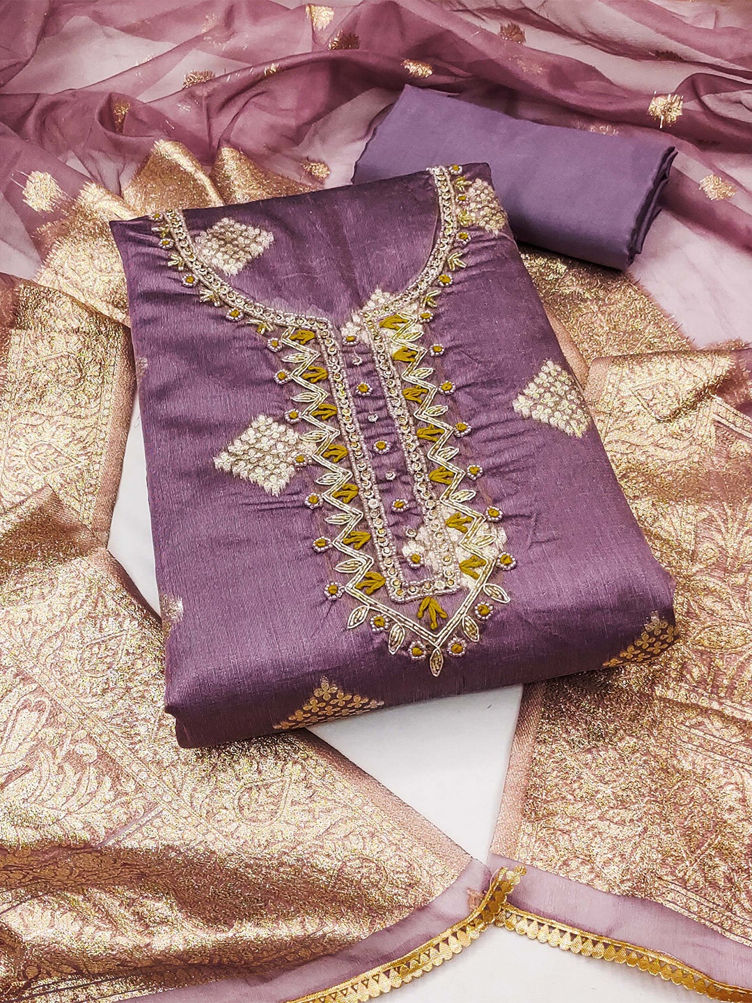 

KALINI Woven Design Unstitched Dress Material, Purple