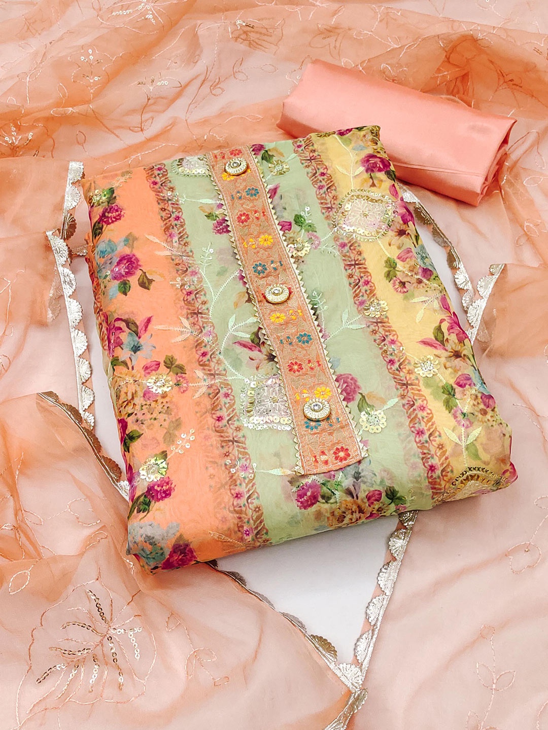 

KALINI Embroidered Organza Gotta Patti Unstitched Dress Material, Orange
