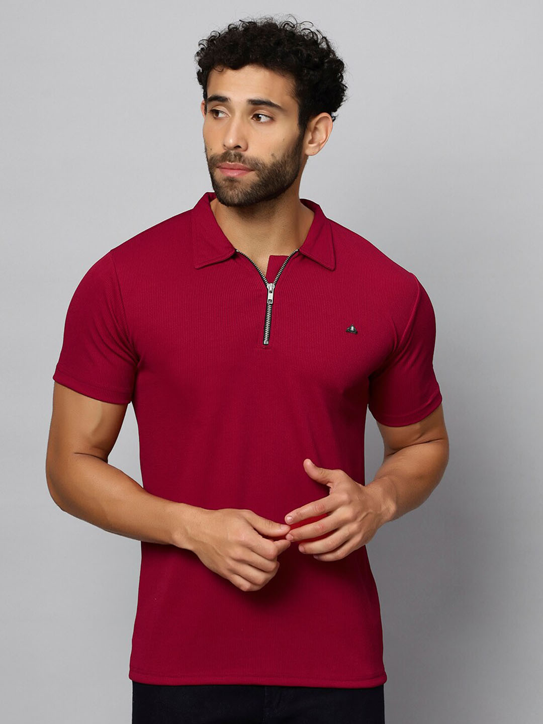 

N AND J Polo Collar Short Sleeves Cotton T-shirt, Maroon
