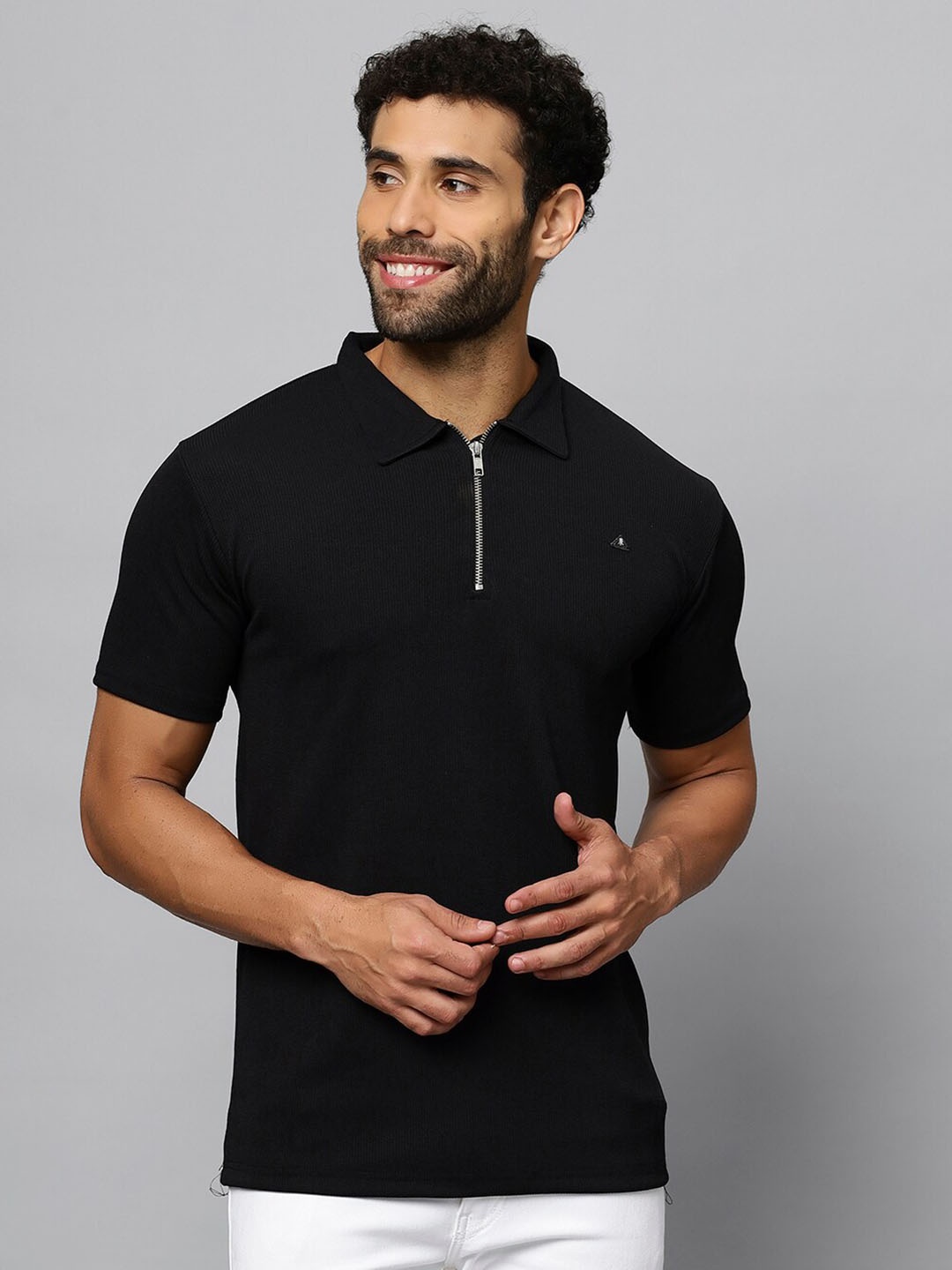 

N AND J Polo Collar Short sleeves Cotton T-shirt, Black