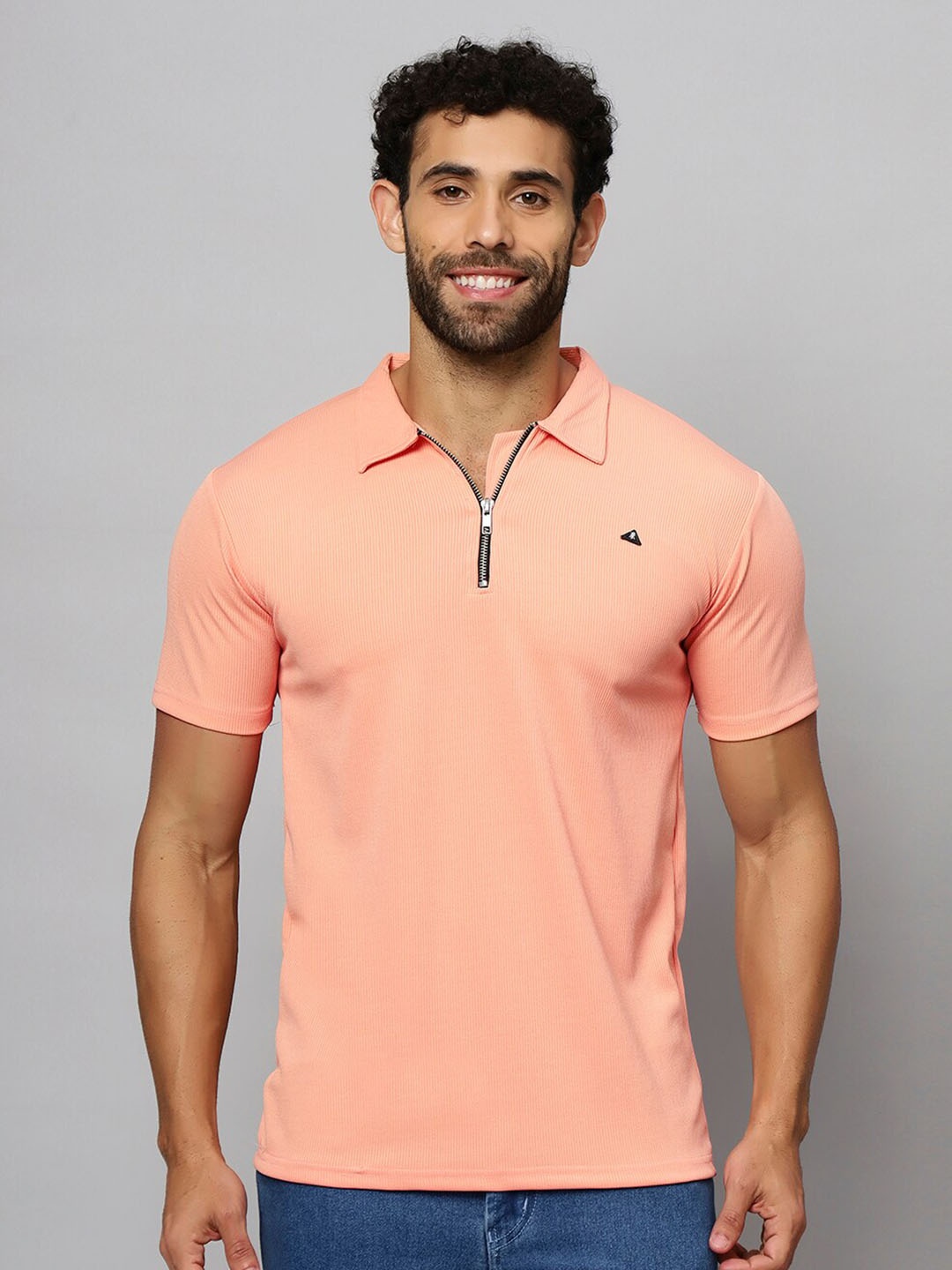 

N AND J Polo Collar Short Sleeves Cotton T-shirt, Peach