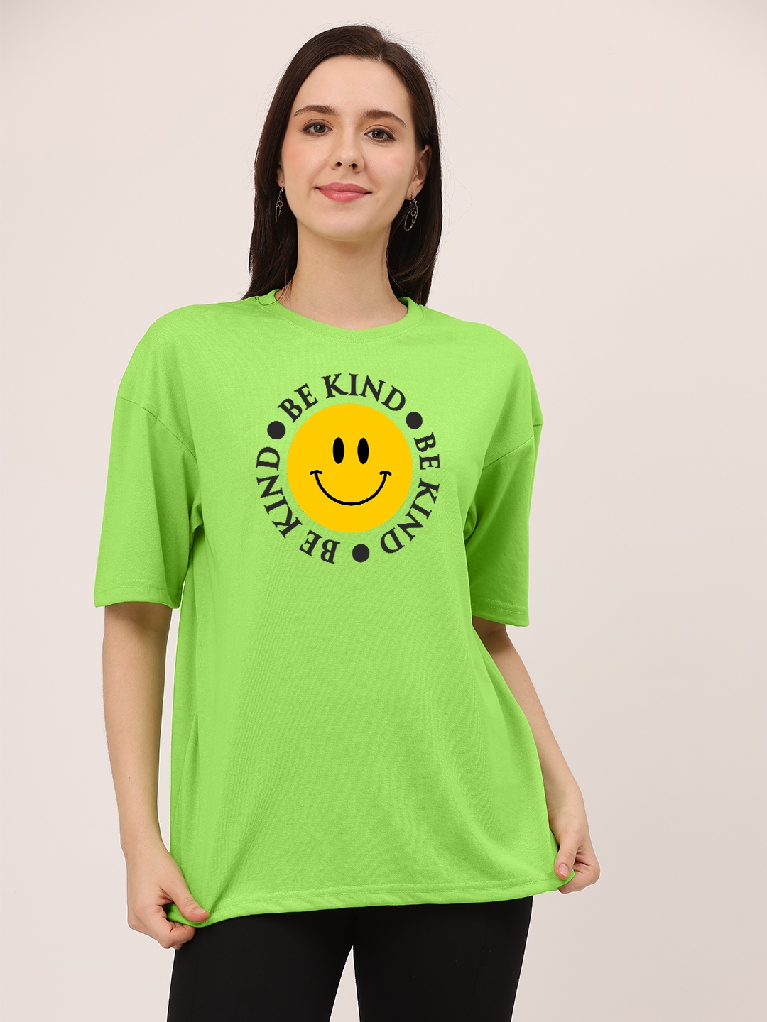 Leotude Typography Printed Oversized Cotton T-shirt, Lime green