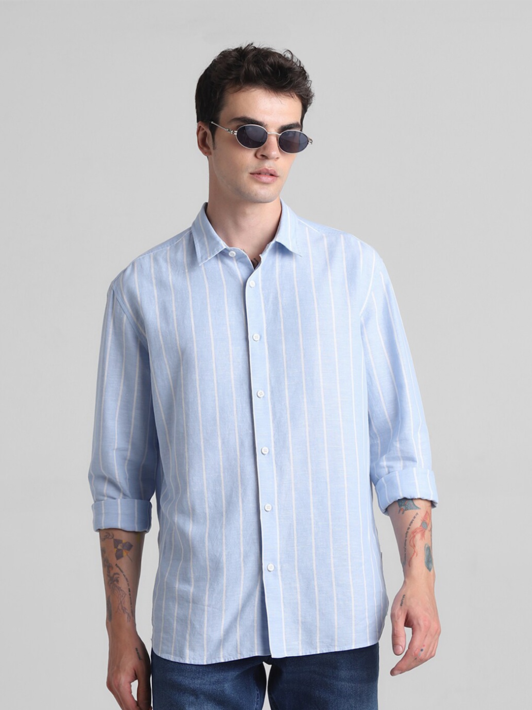 

Jack & Jones Striped Cotton Linen Casual Shirt, Blue