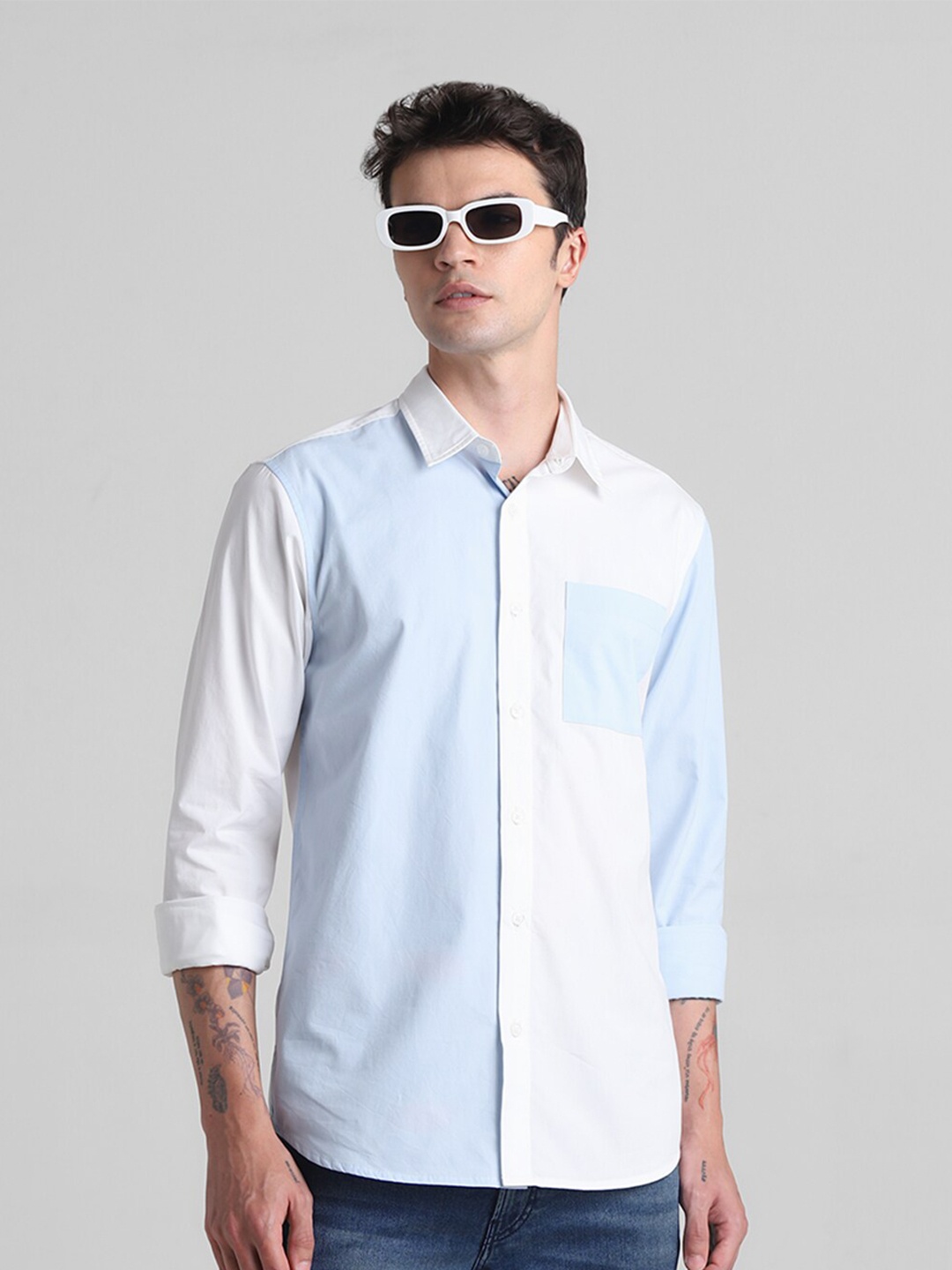 

Jack & Jones Colourblocked Pure Cotton Casual Shirt, Blue