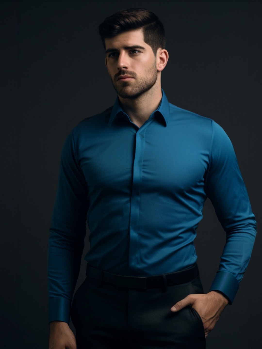 HE SPOKE Smart Tailored Fit Twill Weave Cotton Formal Shirt, Blue