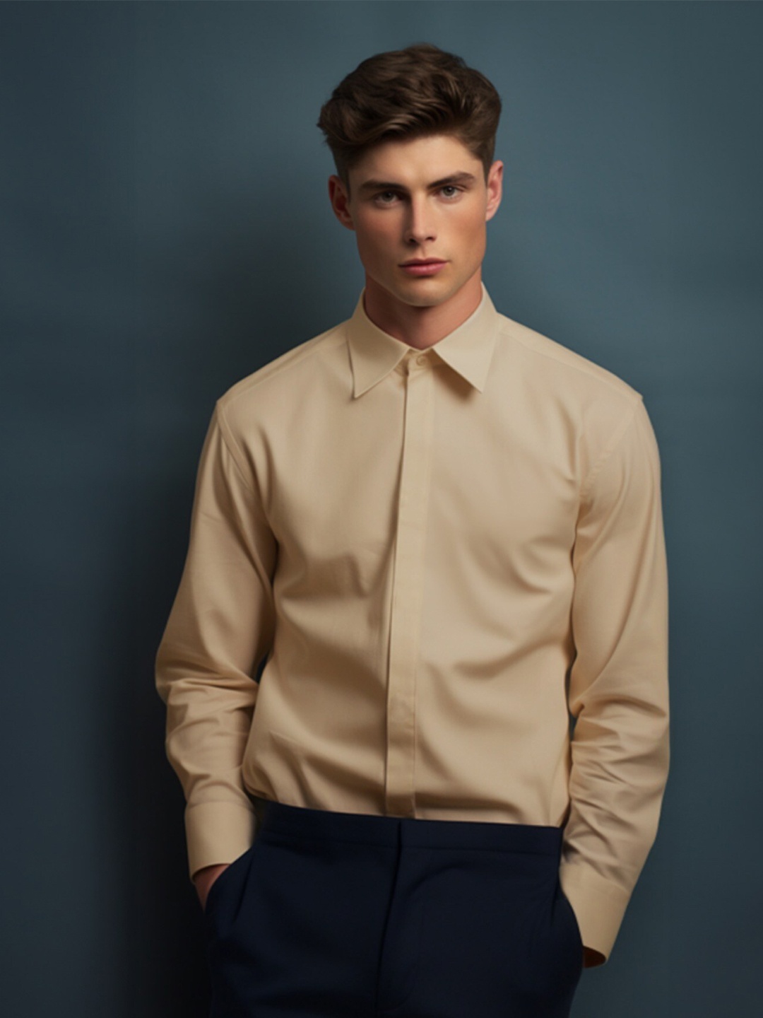 

HE SPOKE Smart Tailored Fit Opaque Cotton Semiformal Shirt, Cream