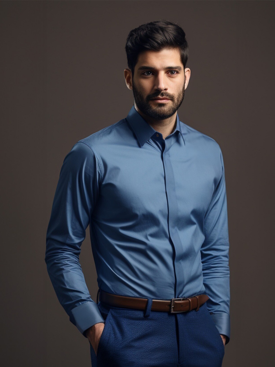 HE SPOKE Smart Tailored Fit Twill Weave Cotton Formal Shirt, Blue