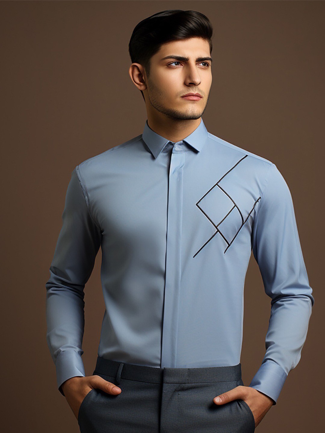 

HE SPOKE Men Smart Tailored Fit Spread Collar Cotton Twill Formal Shirt, Blue