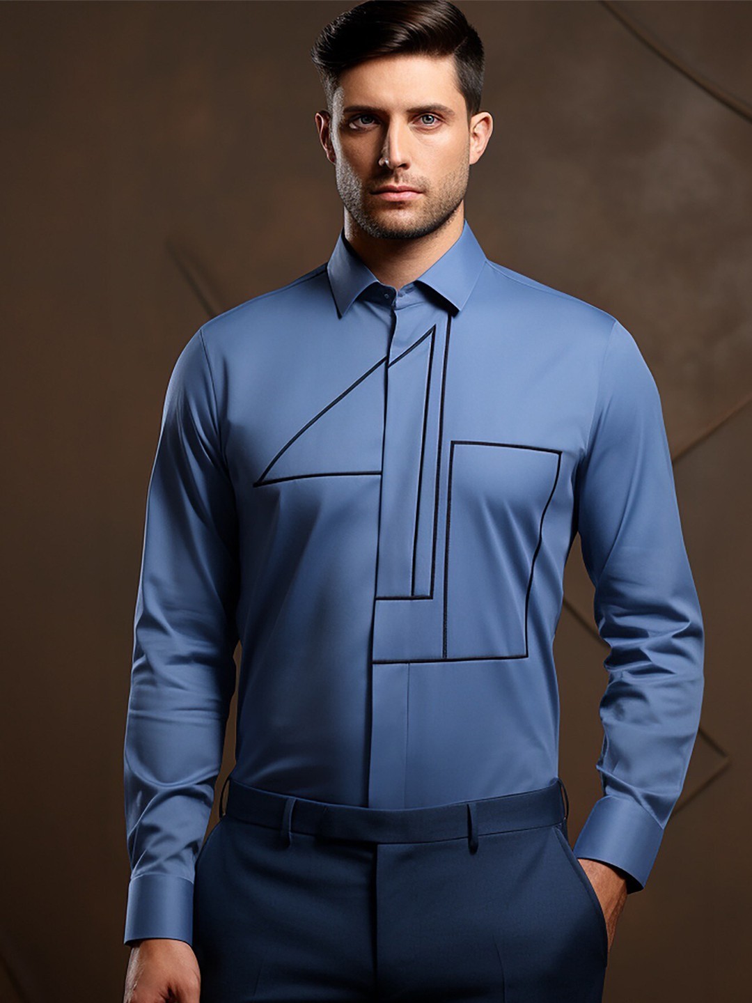 

HE SPOKE Men Smart Tailored Fit Spread Collar Twill Cotton Formal Shirt, Blue