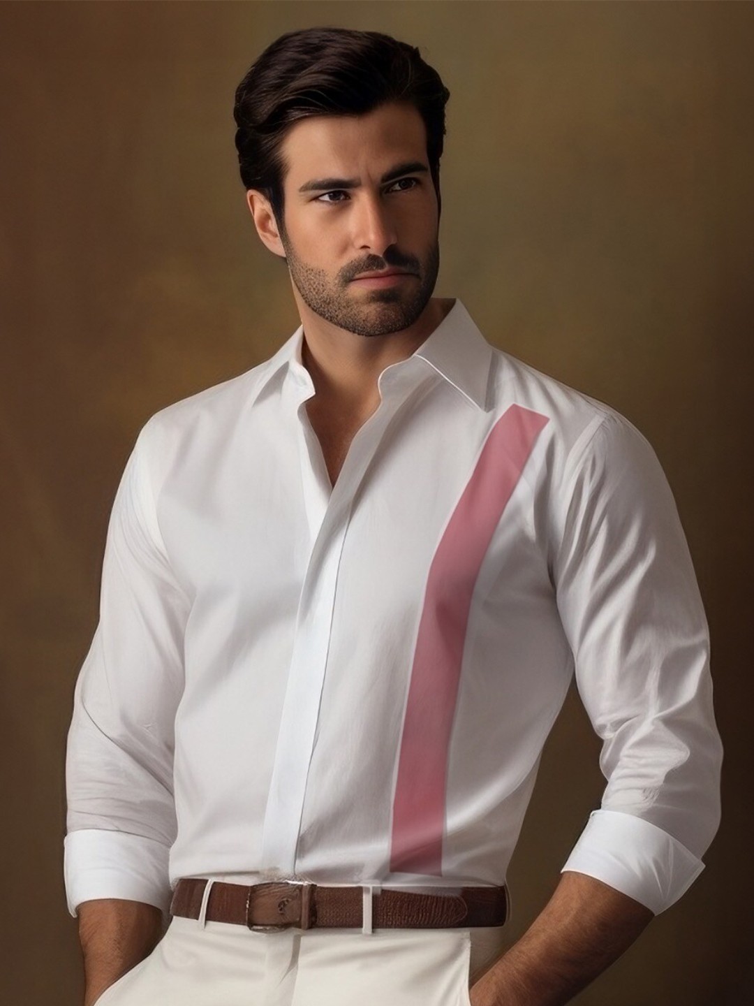 HE SPOKE Men Smart Tailored Fit Spread Collar Cotton Twill Formal Shirt, White