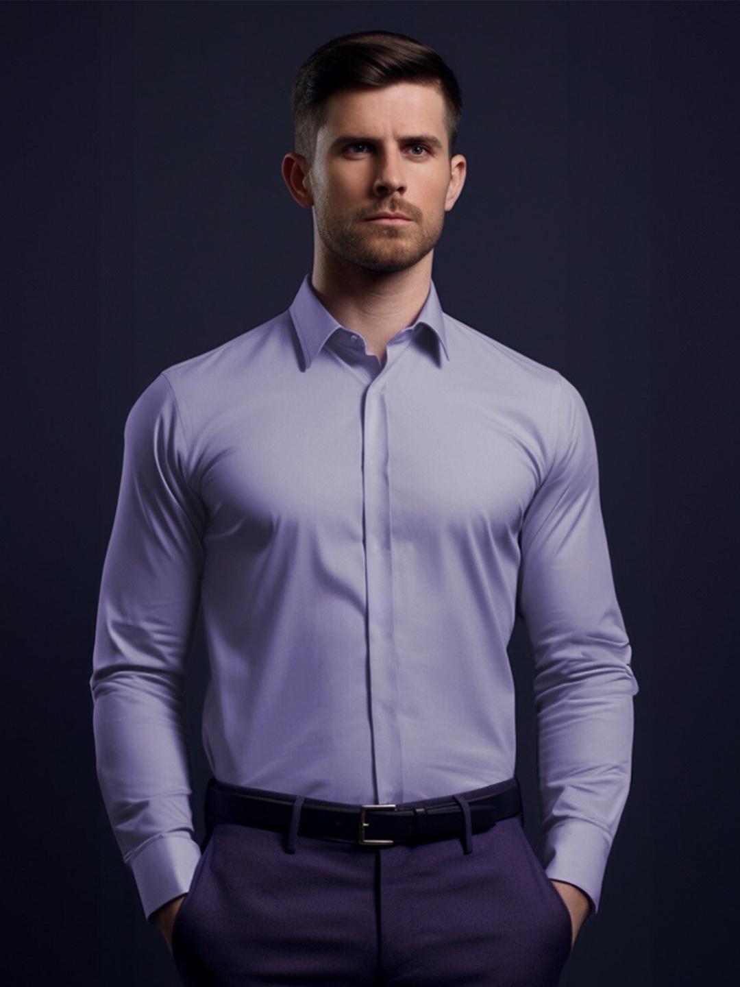 

HE SPOKE Men Smart Tailored Fit Spread Collar Cotton Twill Formal Shirt, Purple