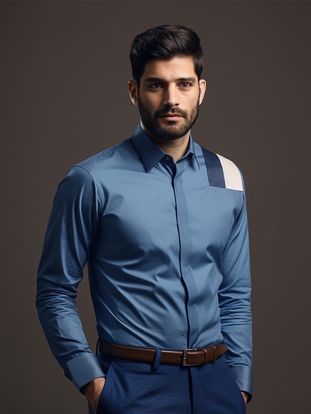 

HE SPOKE Smart Tailored Fit Twill Weave Cotton Formal Shirt, Blue
