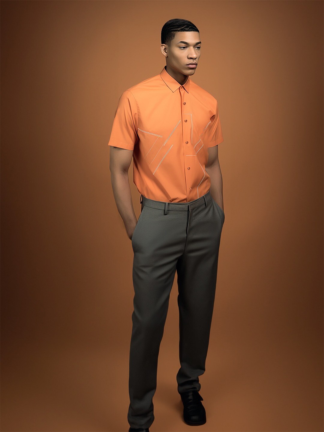 

HE SPOKE Smart Tailored Fit Opaque Cotton Semiformal Shirt, Orange