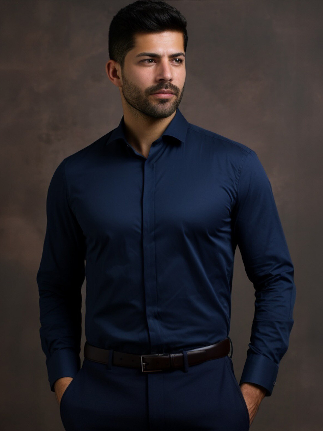 

HE SPOKE Smart Tailored Fit Twill Weave Cotton Formal Shirt, Navy blue