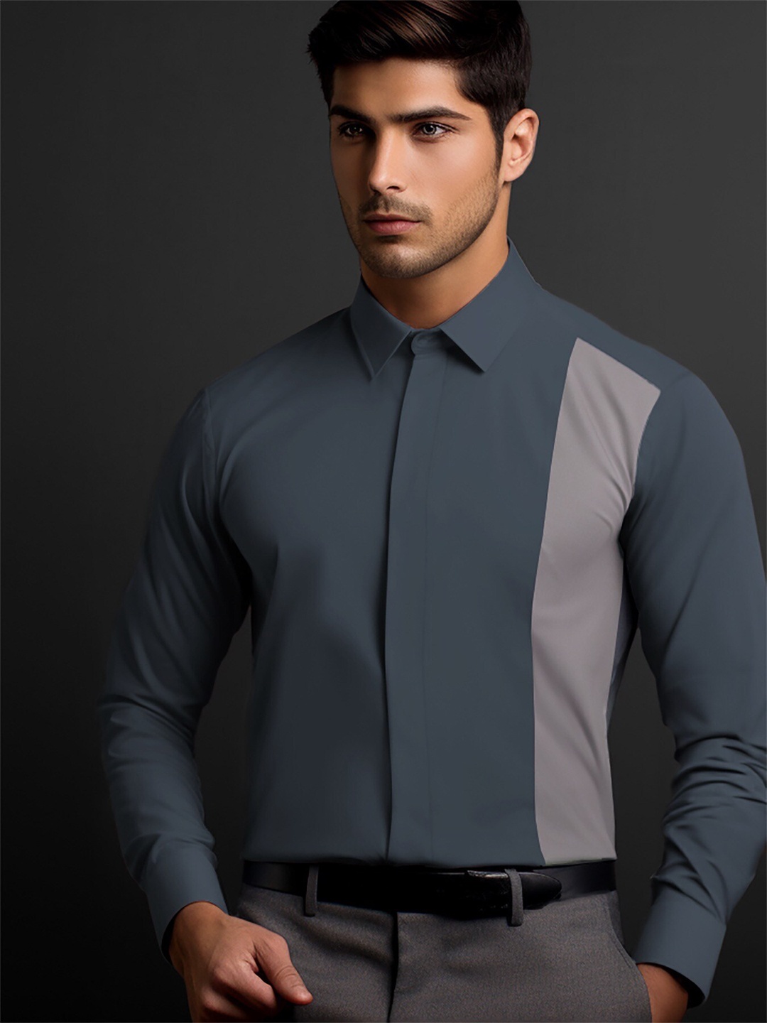 

HE SPOKE Smart Tailored Fit Twill Weave Cotton Formal Shirt, Grey