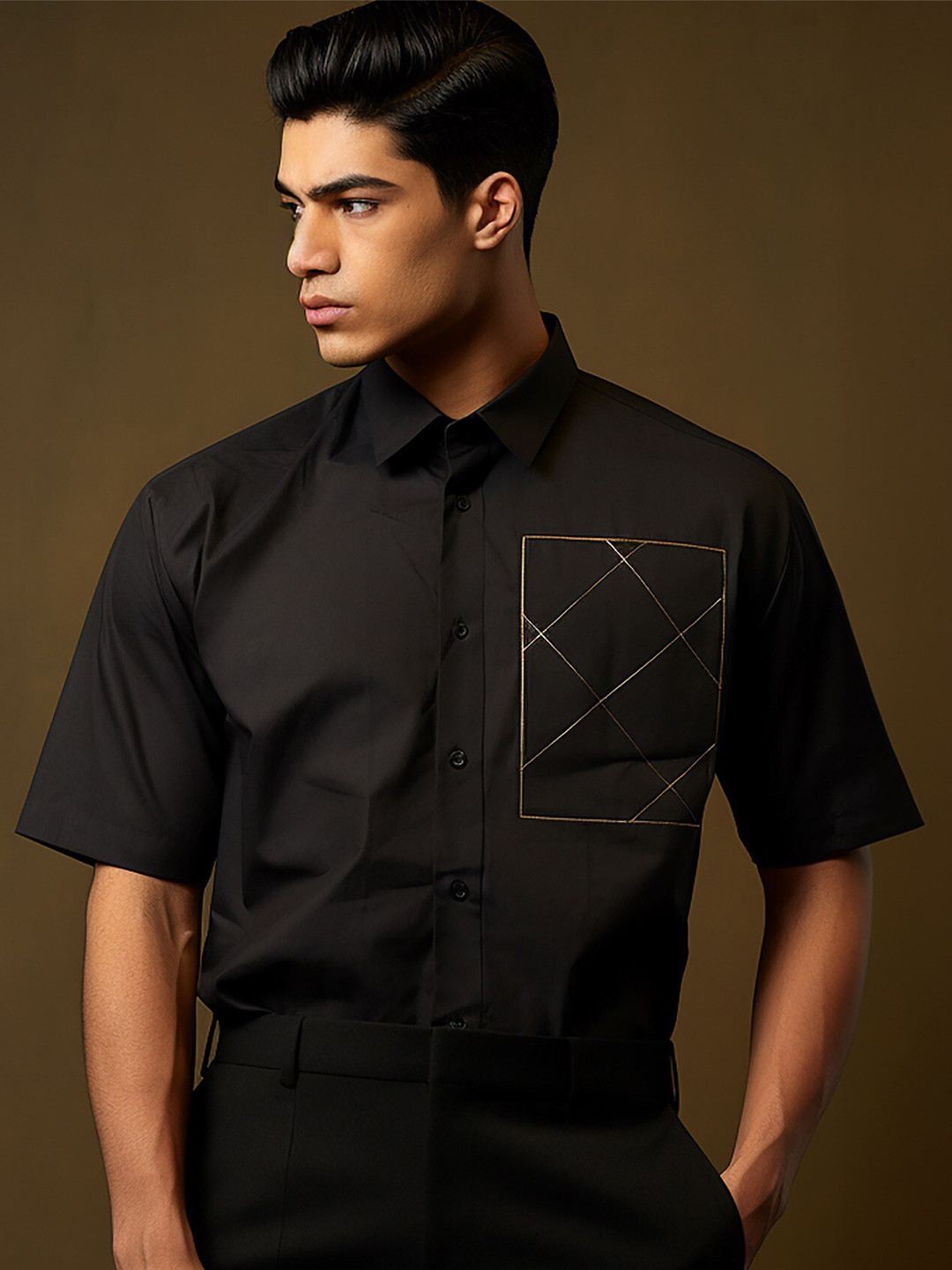 

HE SPOKE Smart Tailored Fit Opaque Cotton Semiformal Shirt, Black