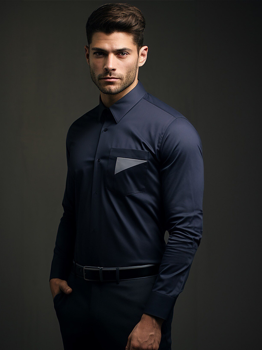 

HE SPOKE Smart Tailored Fit Twill Weave Cotton Formal Shirt, Navy blue
