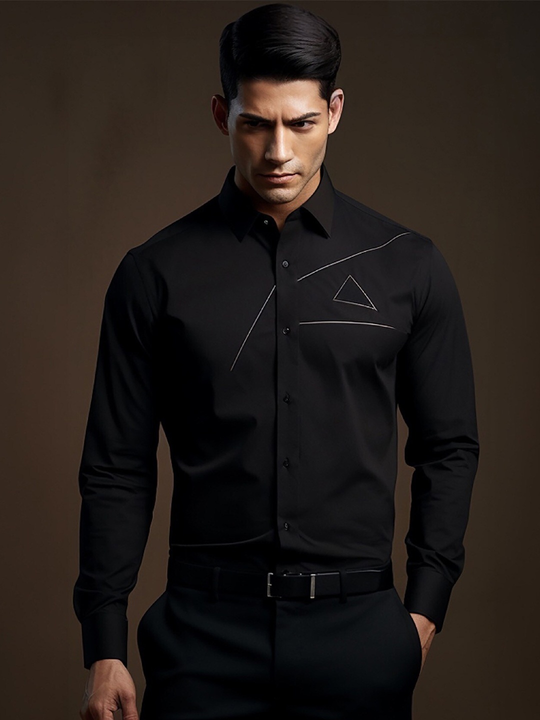 HE SPOKE Smart Tailored Fit Opaque Cotton Semiformal Shirt, Black