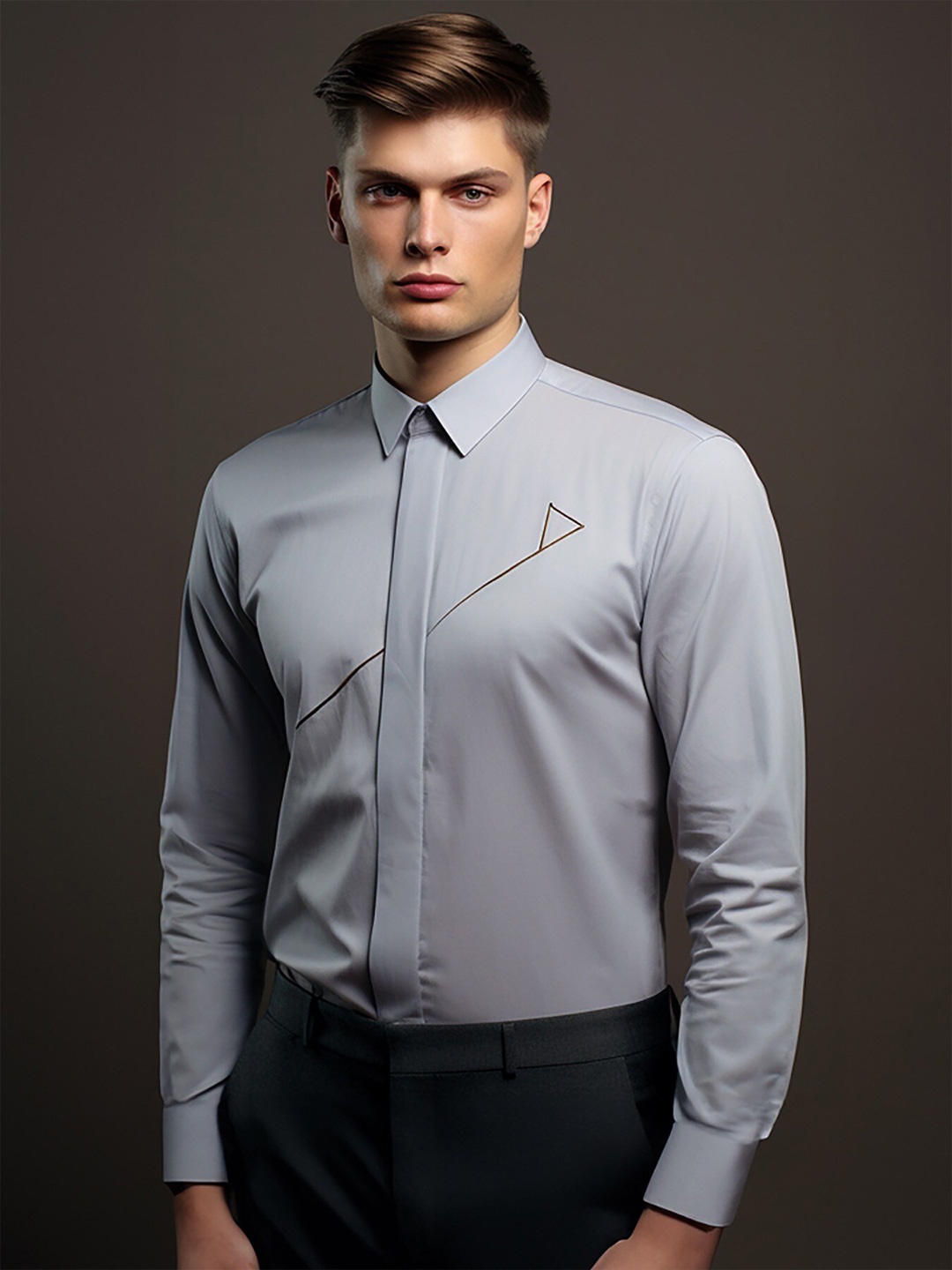 

HE SPOKE Smart Tailored Fit Opaque Cotton Semiformal Shirt, Grey