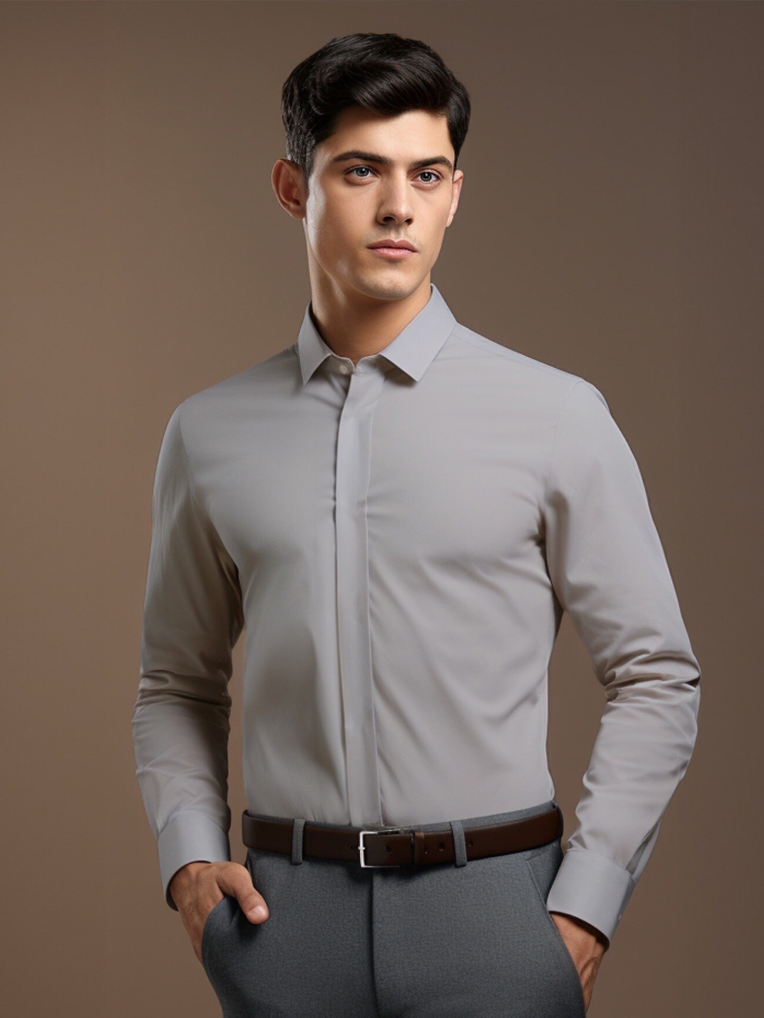 

HE SPOKE Smart Tailored Fit Twill Weave Cotton Formal Shirt, Grey