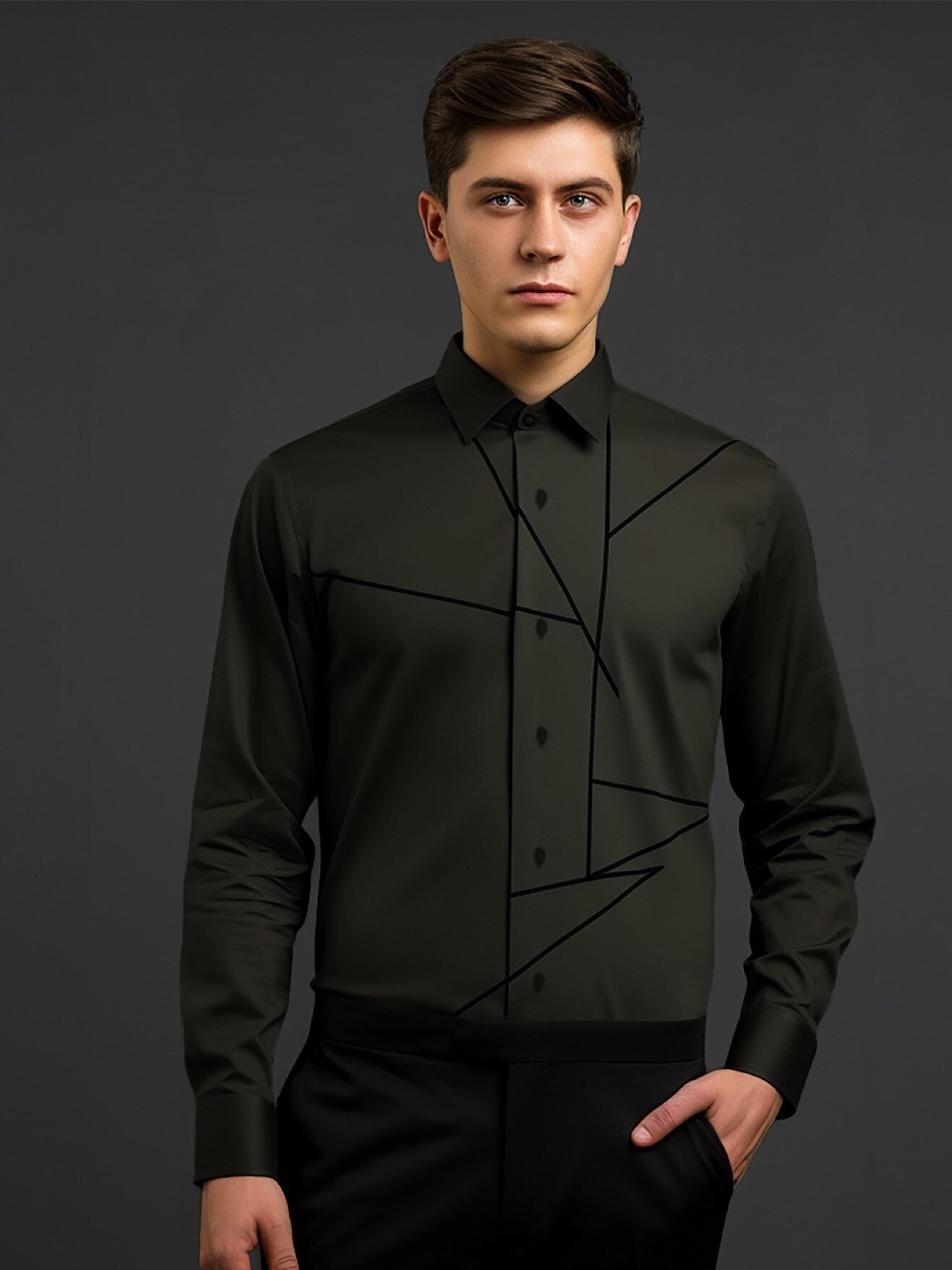 

HE SPOKE Smart Tailored Fit Opaque Cotton Semiformal Shirt, Olive