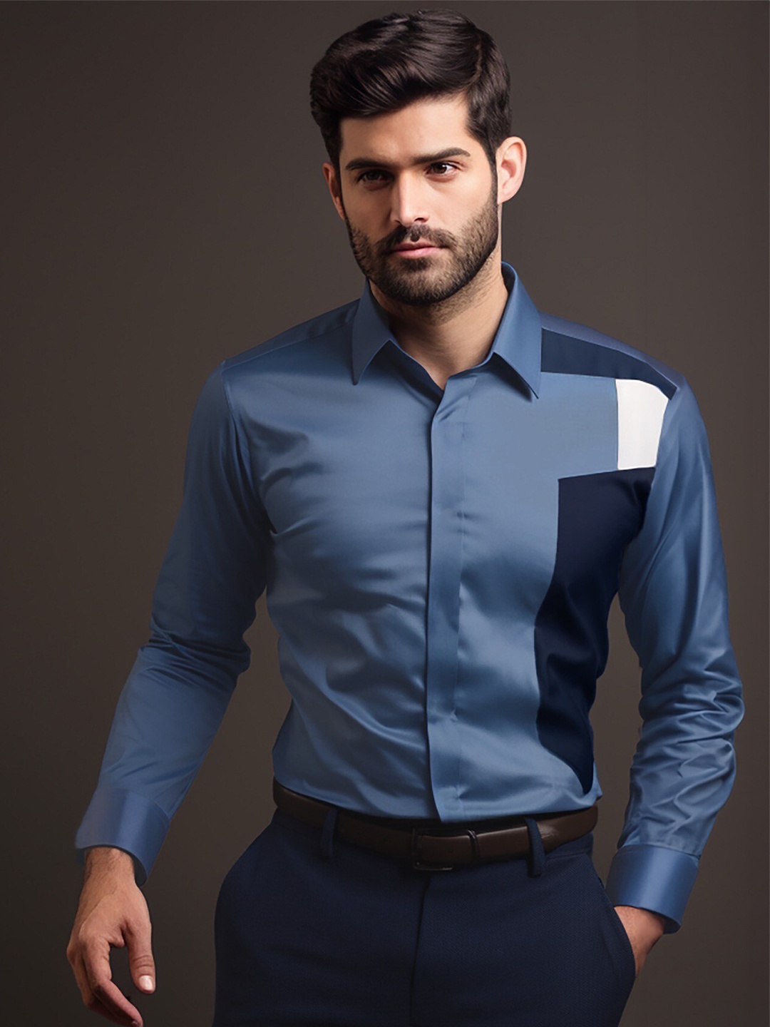 

HE SPOKE Smart Tailored Fit Spread Collar Cotton Formal Shirt, Blue