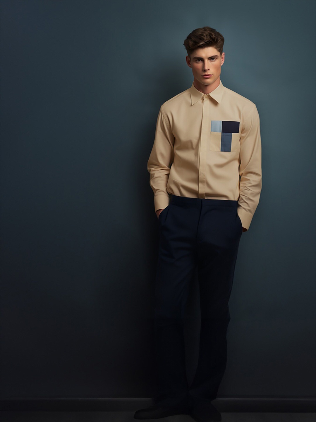 HE SPOKE Smart Tailored Fit Opaque Cotton Semiformal Shirt, Cream