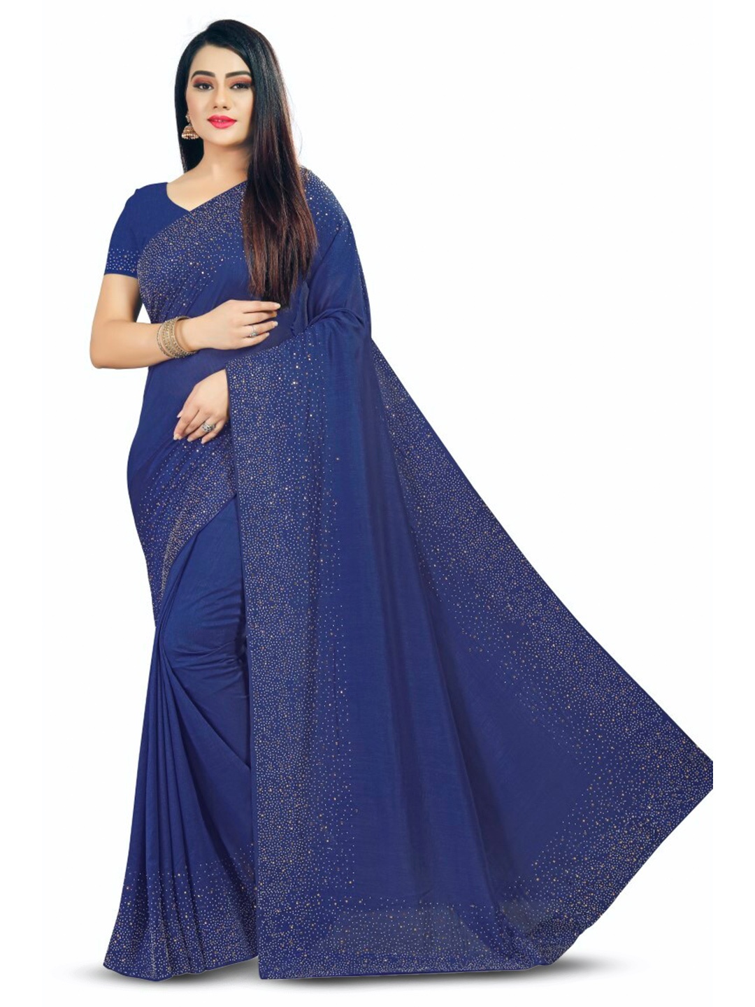 

PUNYATHA CREATION Beads And Stones Embellished Chanderi Saree, Navy blue