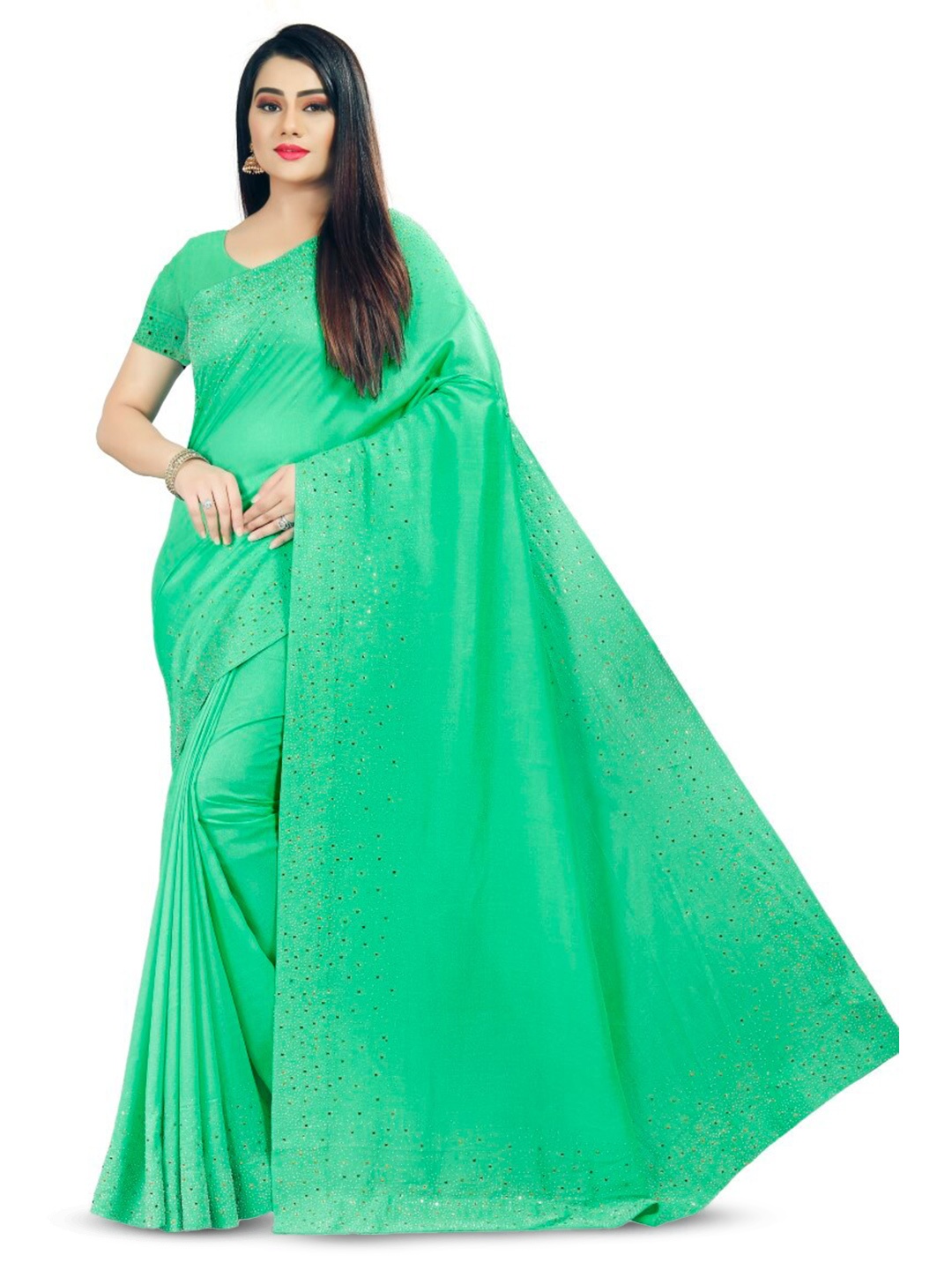

PUNYATHA CREATION Beads And Stones Embellished Chanderi Saree, Sea green