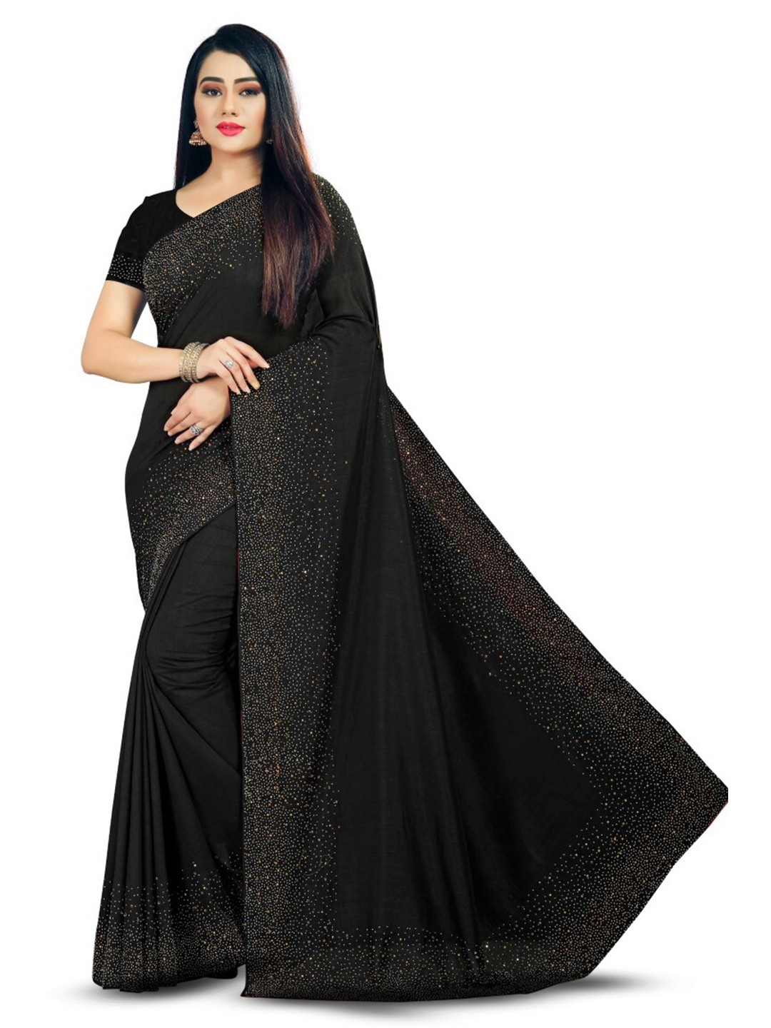 

PUNYATHA CREATION Beads And Stones Embellished Chanderi Saree, Black