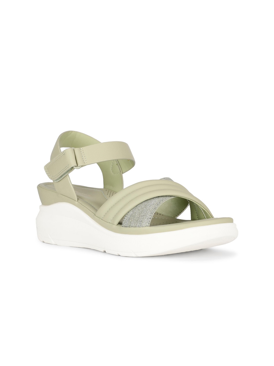 

Bata comfit Textured Open Toe Bckstrap Wedges, Green