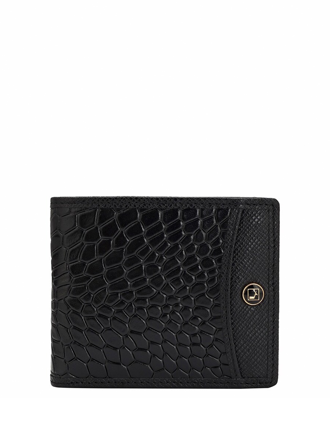 

Da Milano Men Textured Leather Two Fold Wallet, Black