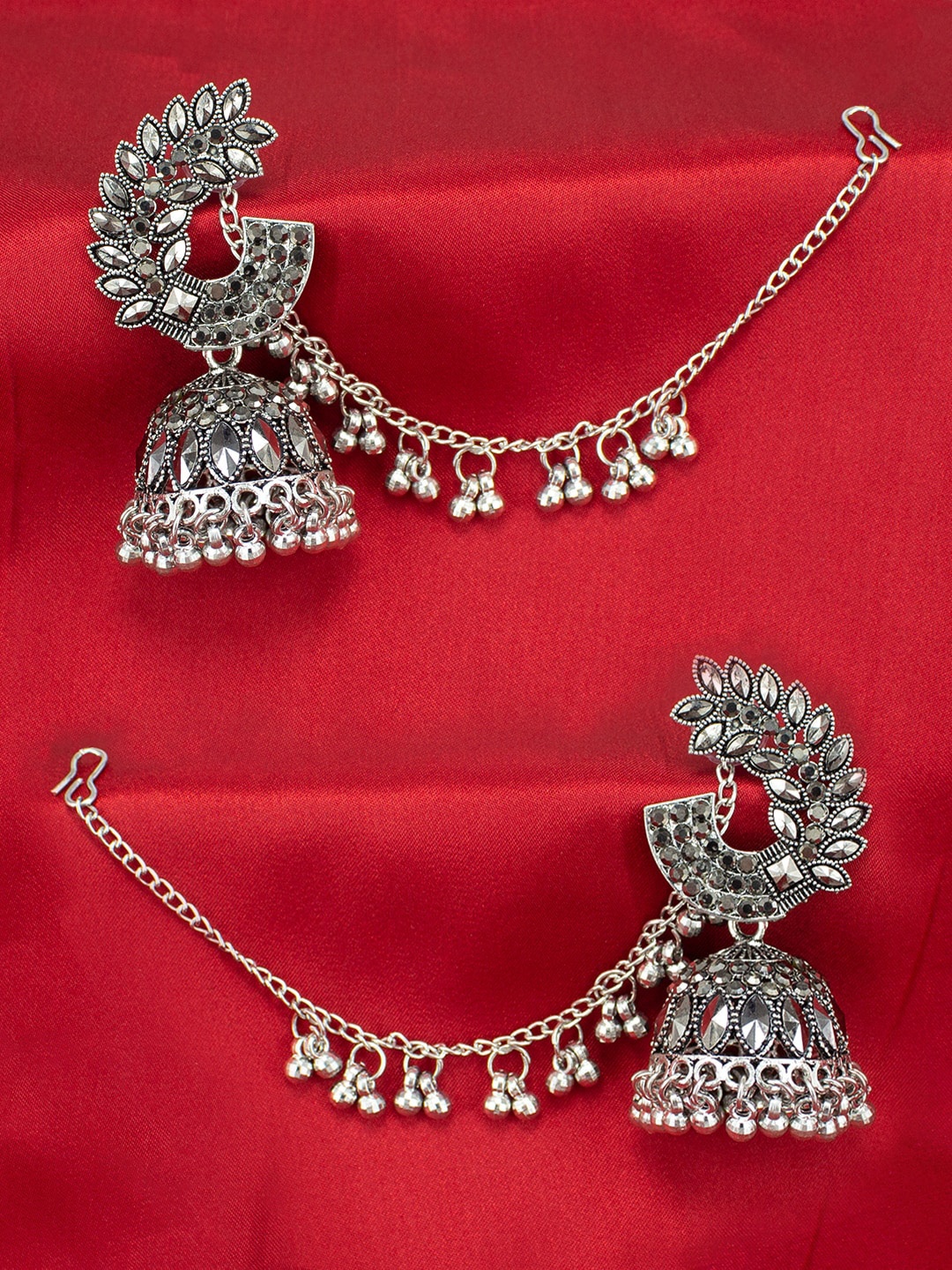 

PRIVIU Silver-Plated Oxidised Contemporary Jhumkas