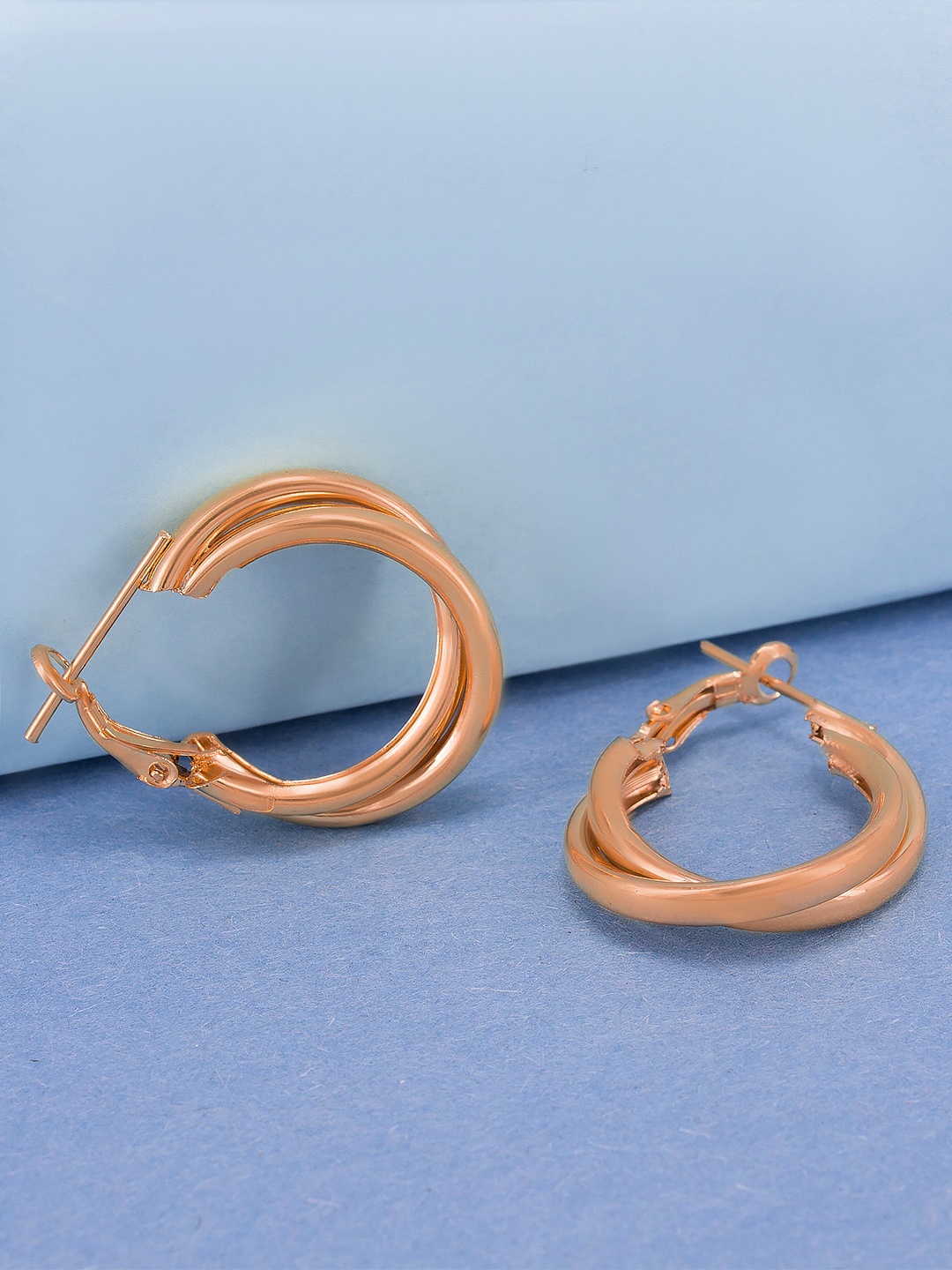 

PRIVIU Rose Gold-Plated Contemporary Twisted Hoop Earrings