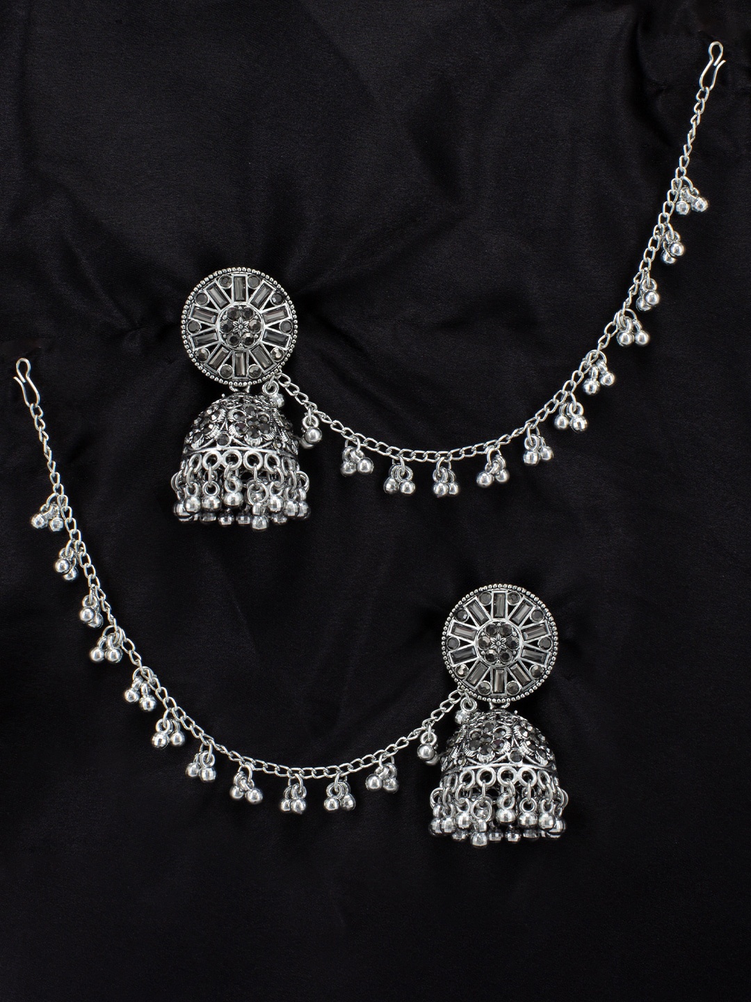 

PRIVIU Silver-Plated Oxidised Contemporary Jhumkas