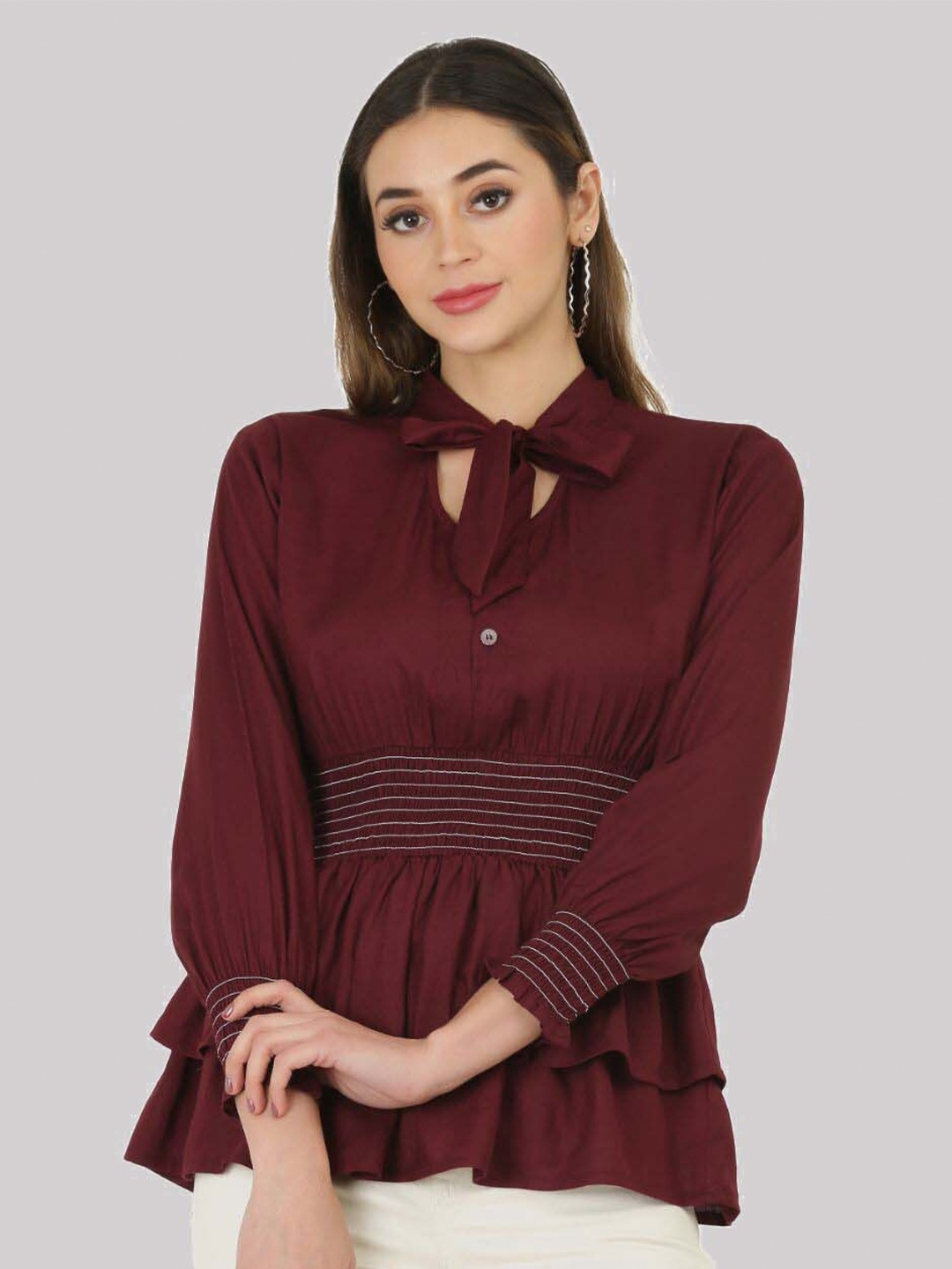 

SAAKAA Tie-Up Neck Cotton Empire Top, Brown