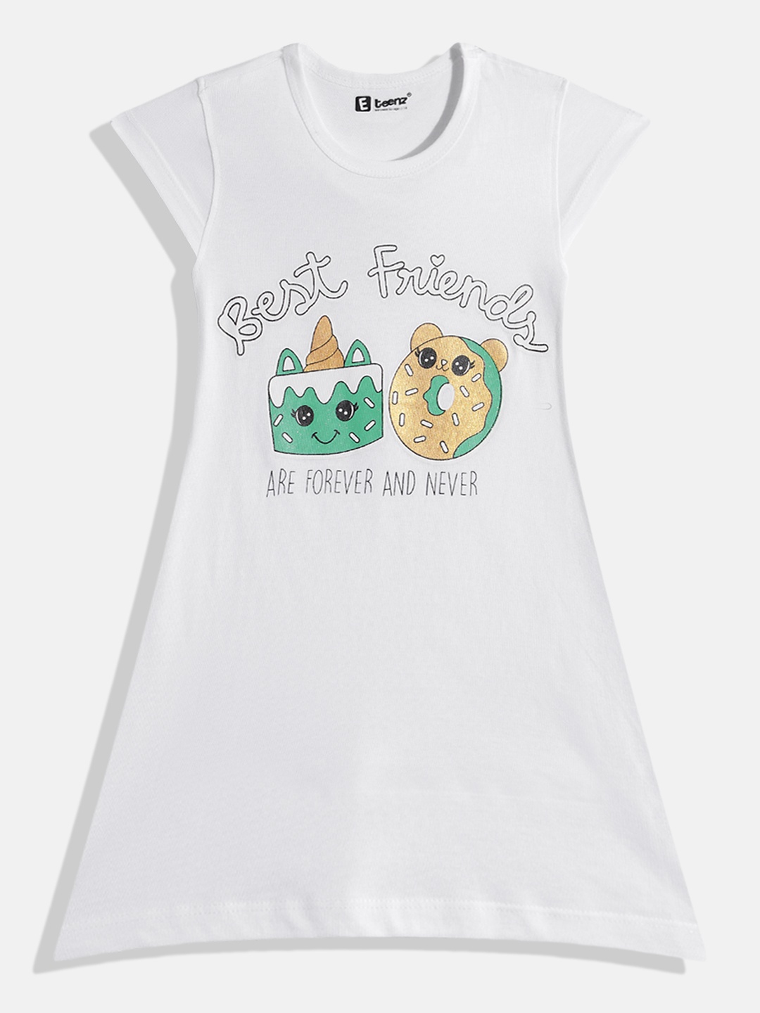 

Eteenz Girls Premium Cotton Typography Printed A-Line Dress, White