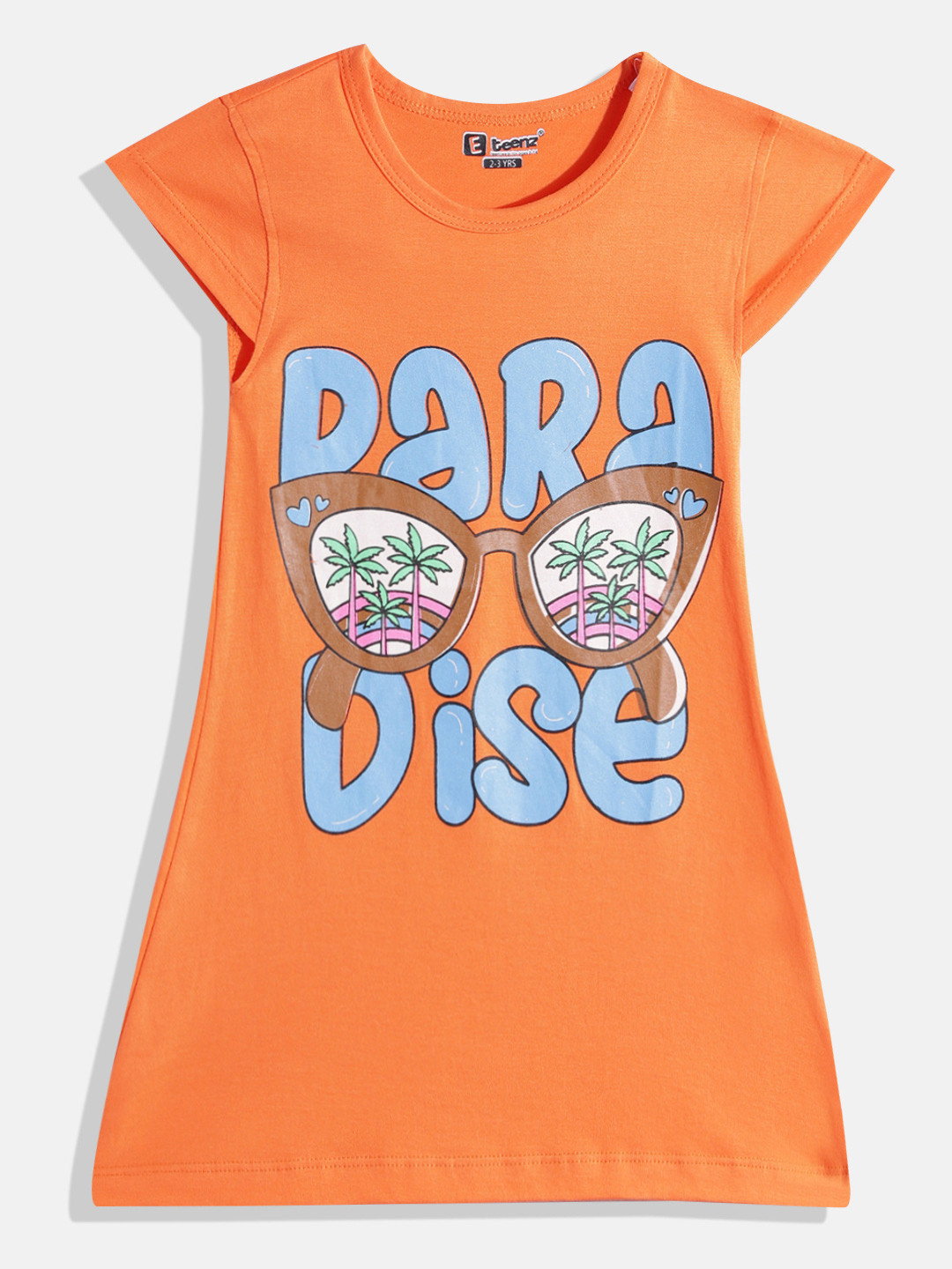 

Eteenz Girls Premium Cotton Typography Printed A-Line Dress, Orange
