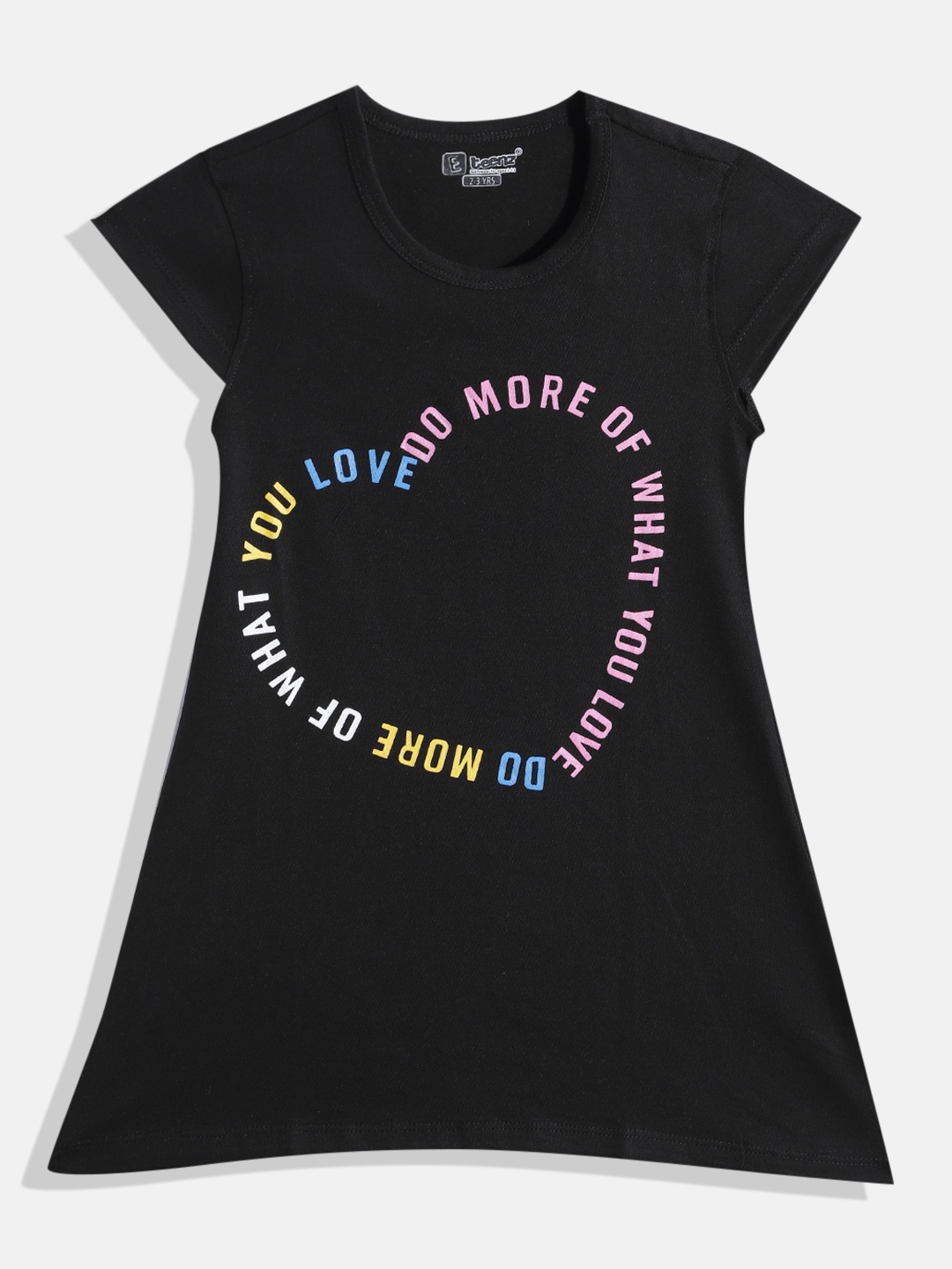 

Eteenz Girls Premium Cotton Typography Printed A-Line Dress, Black