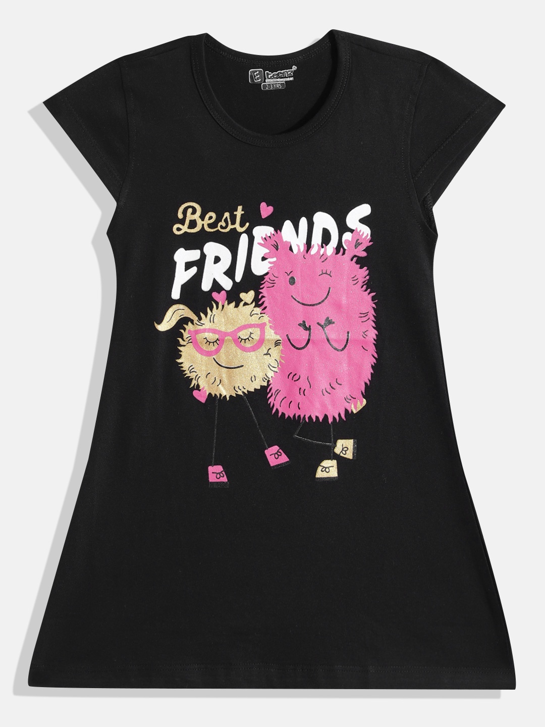 

Eteenz Girls Premium Cotton Typography Printed A-Line Dress, Black