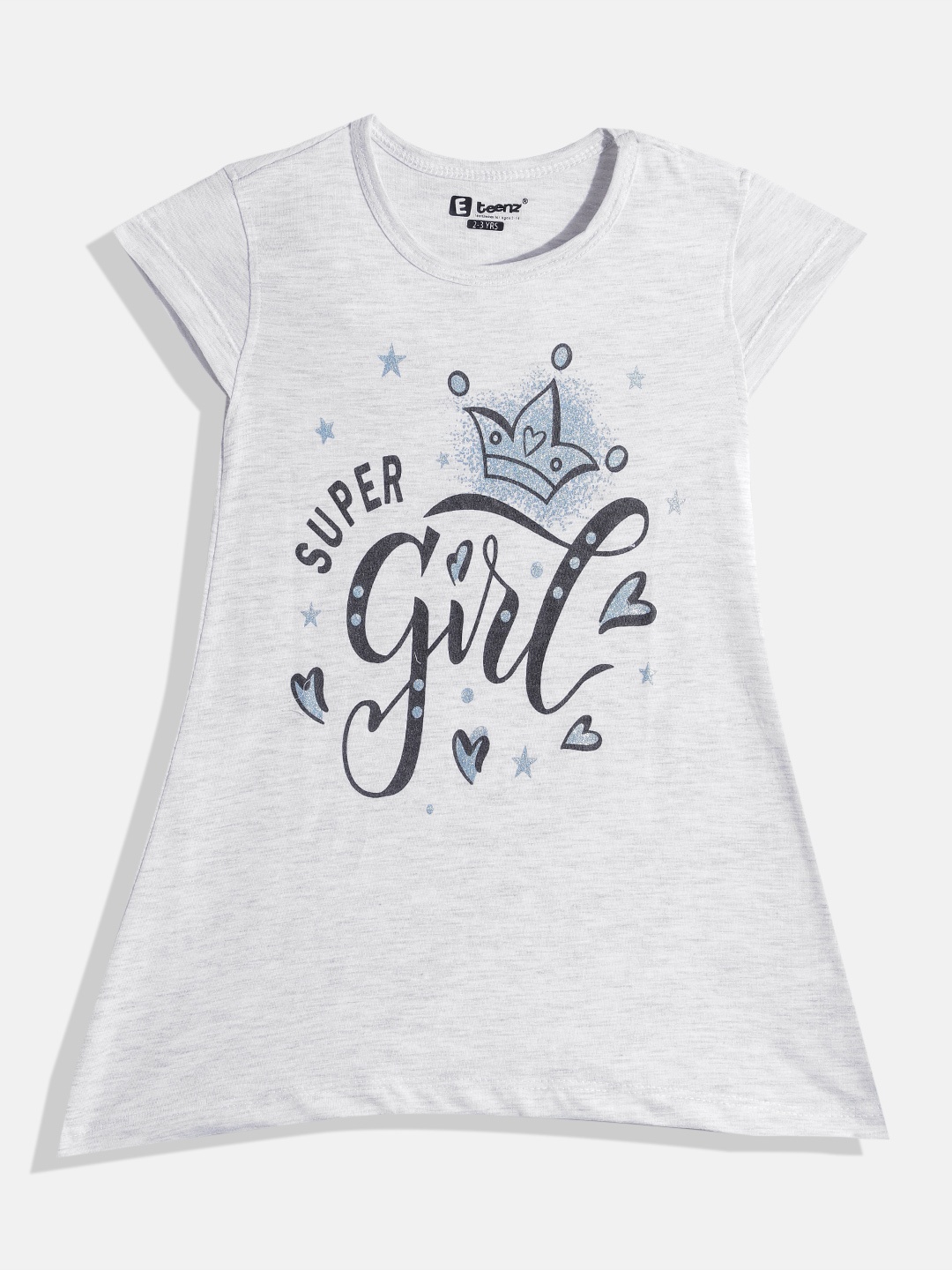 

Eteenz Girls Premium Cotton Typography Printed A-Line Dress, Grey melange