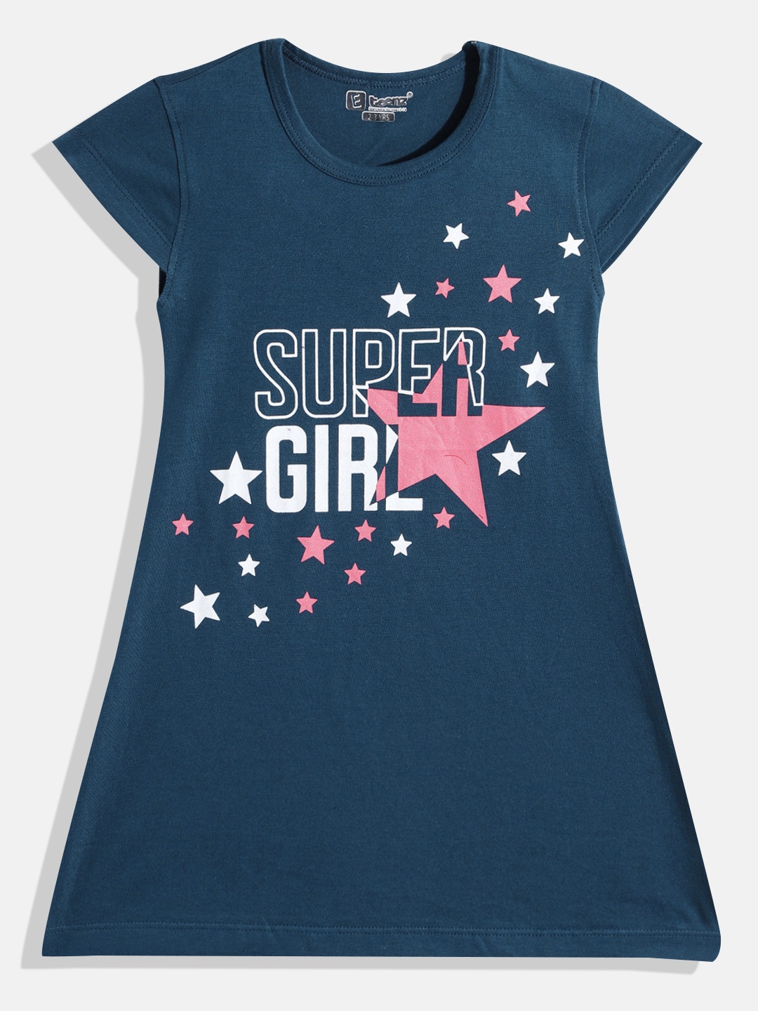 

Eteenz Girls Premium Cotton Typography Printed A-Line Dress, Teal