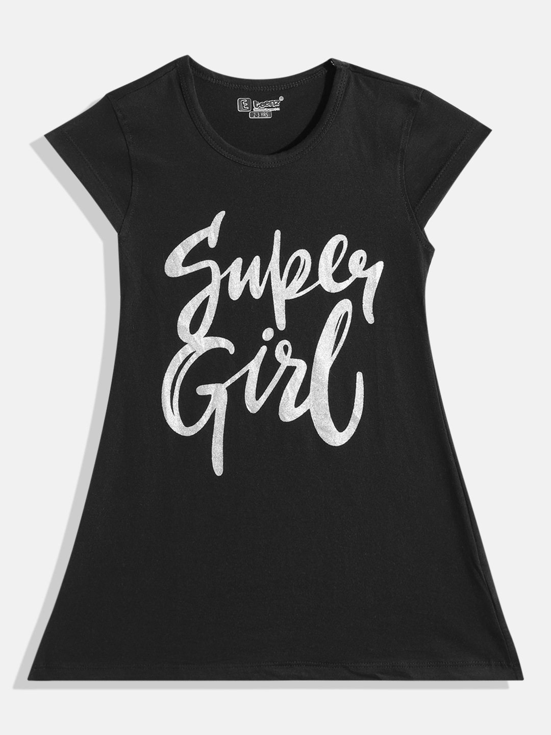 

Eteenz Girls Premium Cotton Typography Printed A-Line Dress, Black