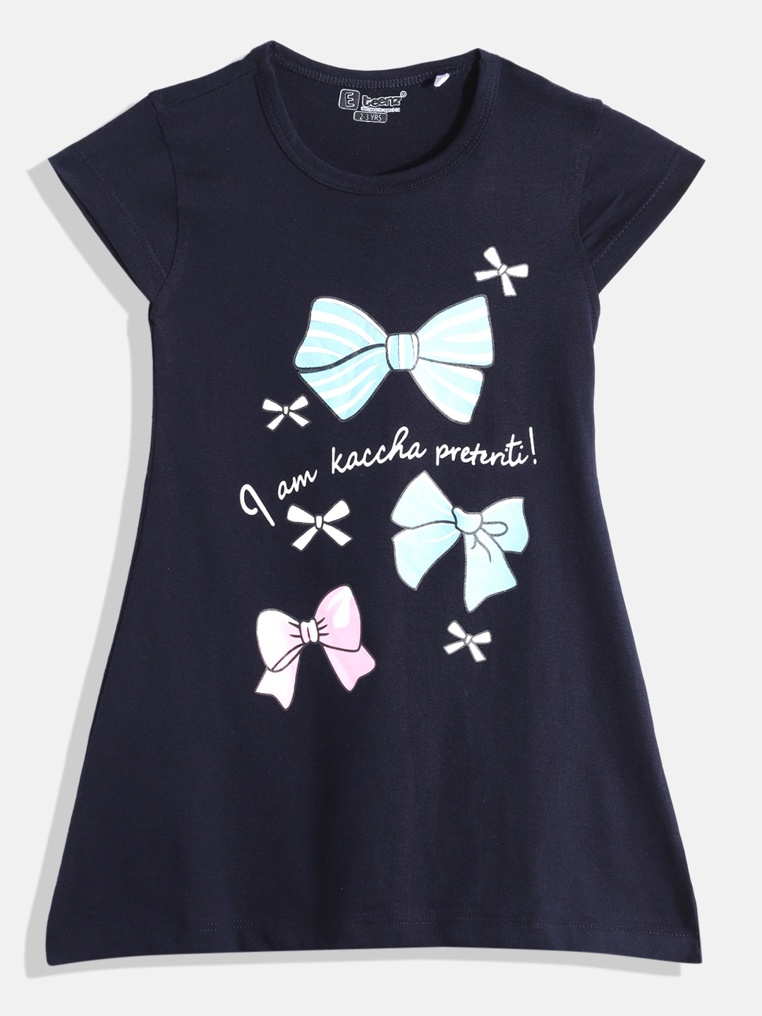 

Eteenz Girls Premium Cotton Graphic Printed A-Line Dress, Navy blue